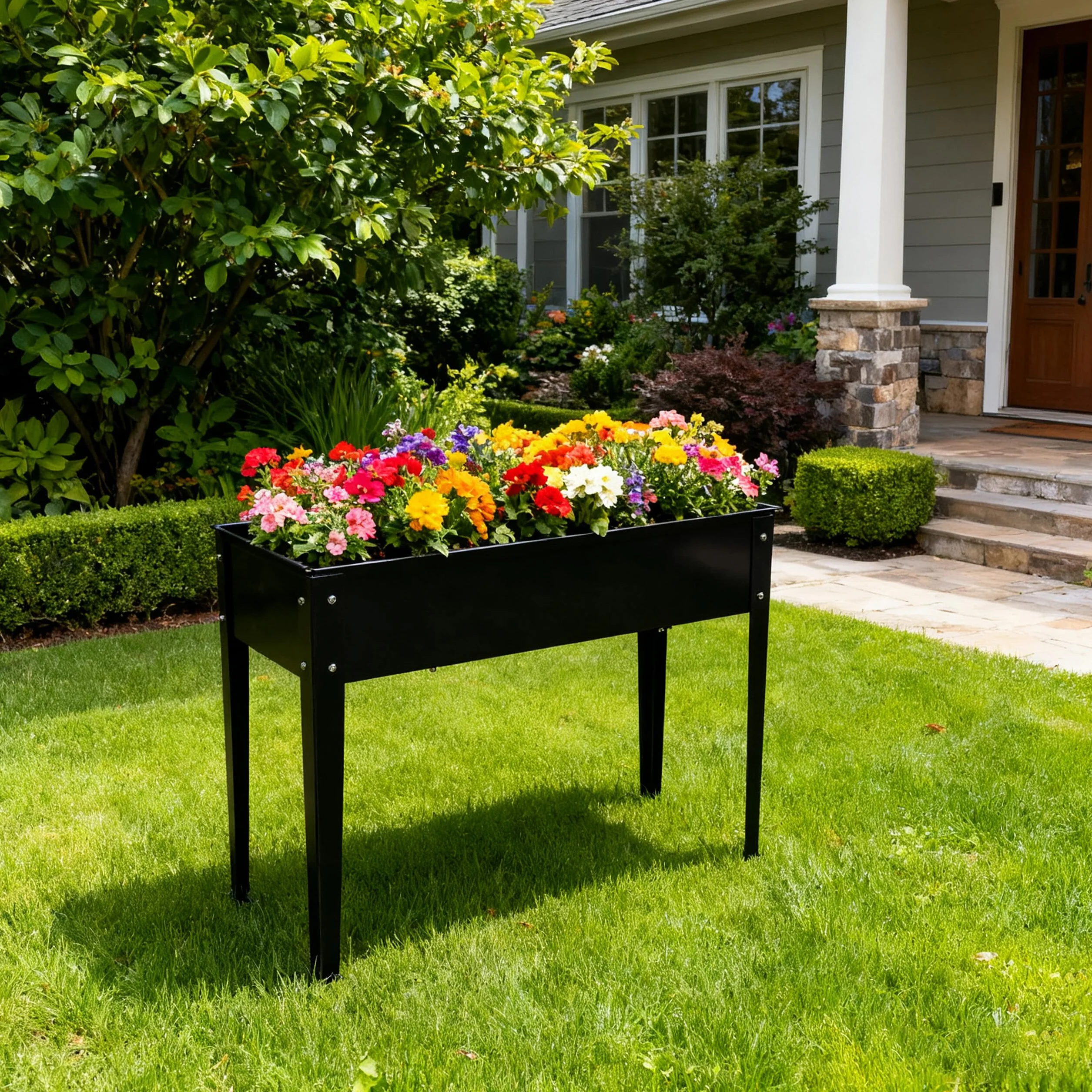Relaxdays Jardinière surélevée en Acier thermolaqué Noir 80x85x40 cm pour Jardin Balcon