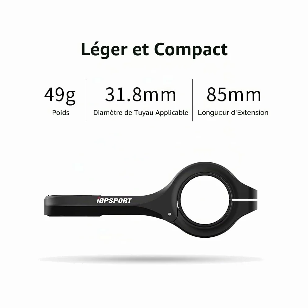 iGPSPORT Support de vélo Avant étendu Compatible avec l'ordinateur de vélo Garmin Edge 200,500,510,520,800,830,1000,1030, s'adapte au Guidon de 31,8 mm