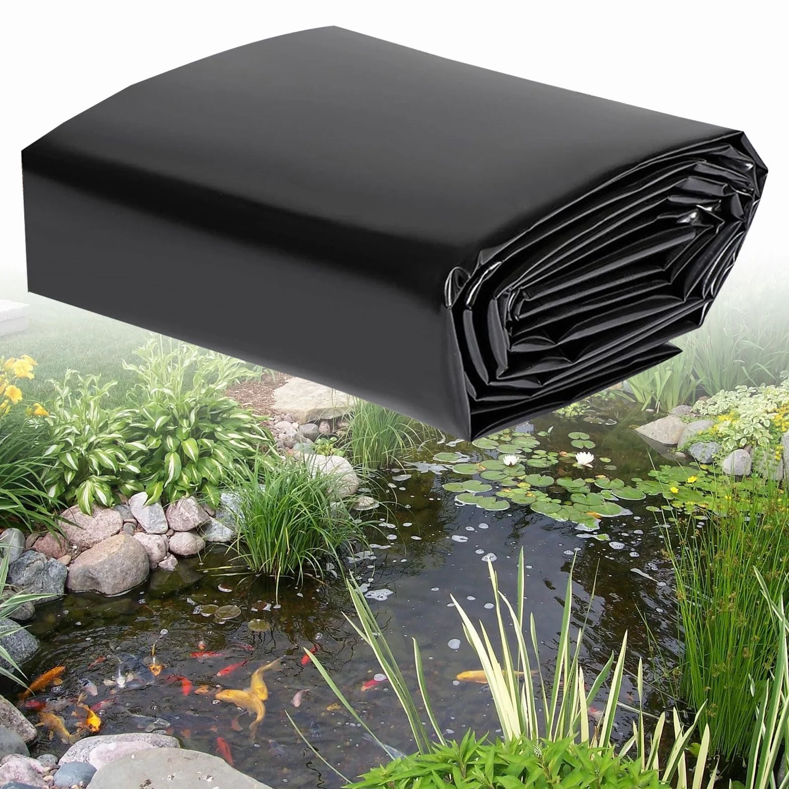 Bâche Liner pour Bassin 2 m x 2 m Noir Flexible pour Étang Jardin Fontaine Cascade