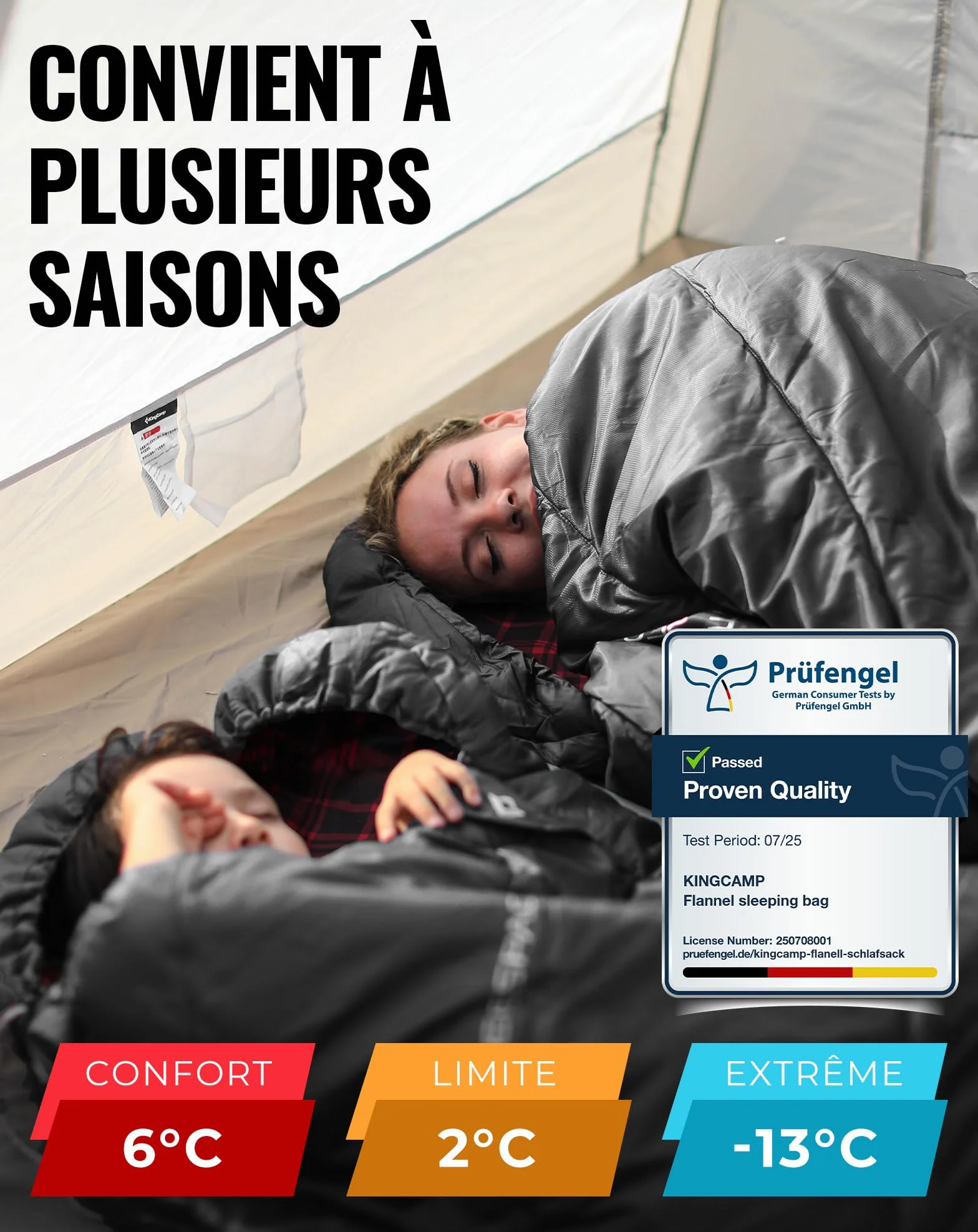 KingCamp Sac de Couchage pour Adultes Enfant Flanelle de Coton 3-4 Saisons Ultralight Extra Large Sac de Couchage Camping Chaud Compact Portable Grand Froid pour Camping Randonnée Extérieur Intérieur