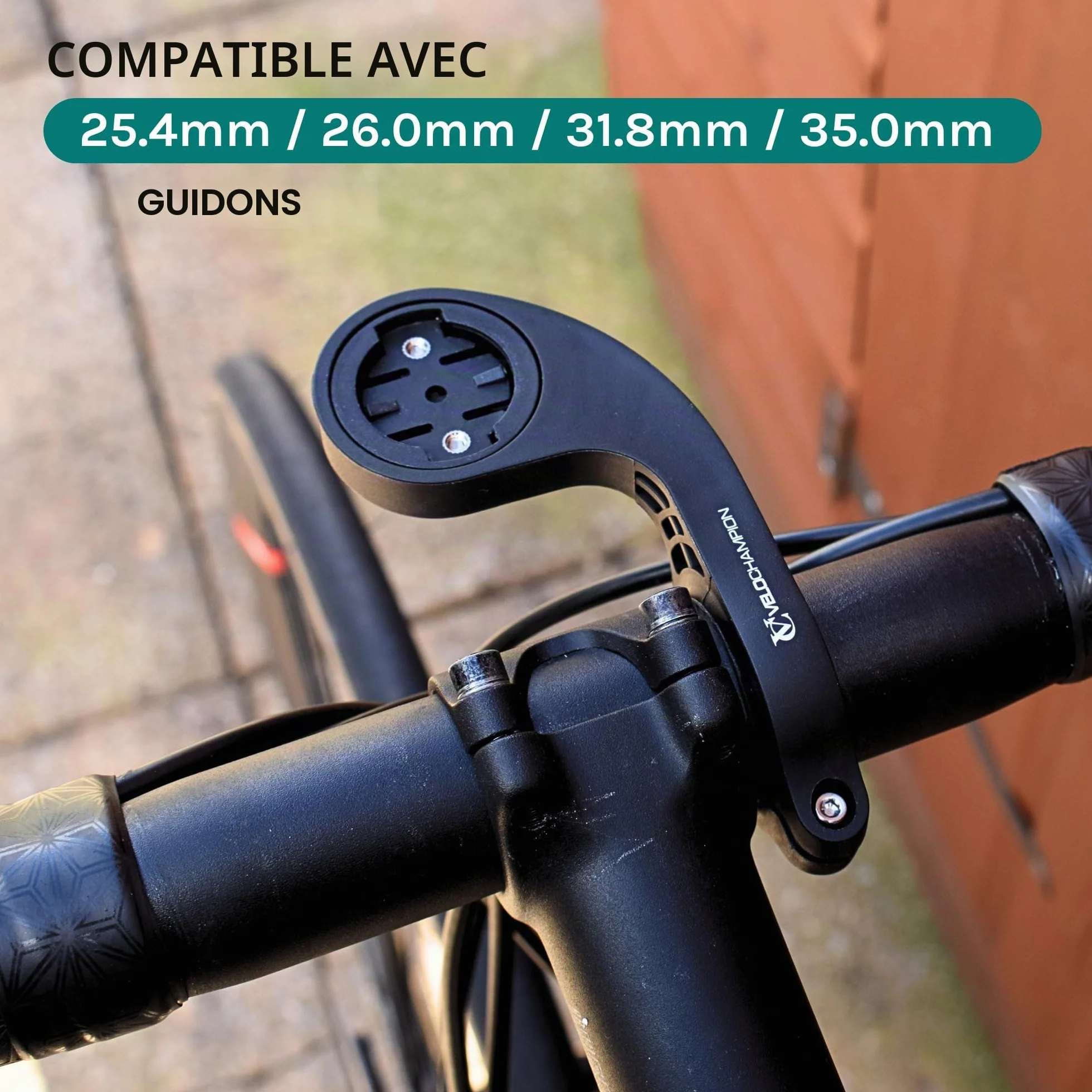 VeloChampion Support de Guidon Vélo Déporté Compatible avec Les GPS Garmin ou Wahoo. Convient aux Diamètres de Guidon de 25,4 à 35 mm.