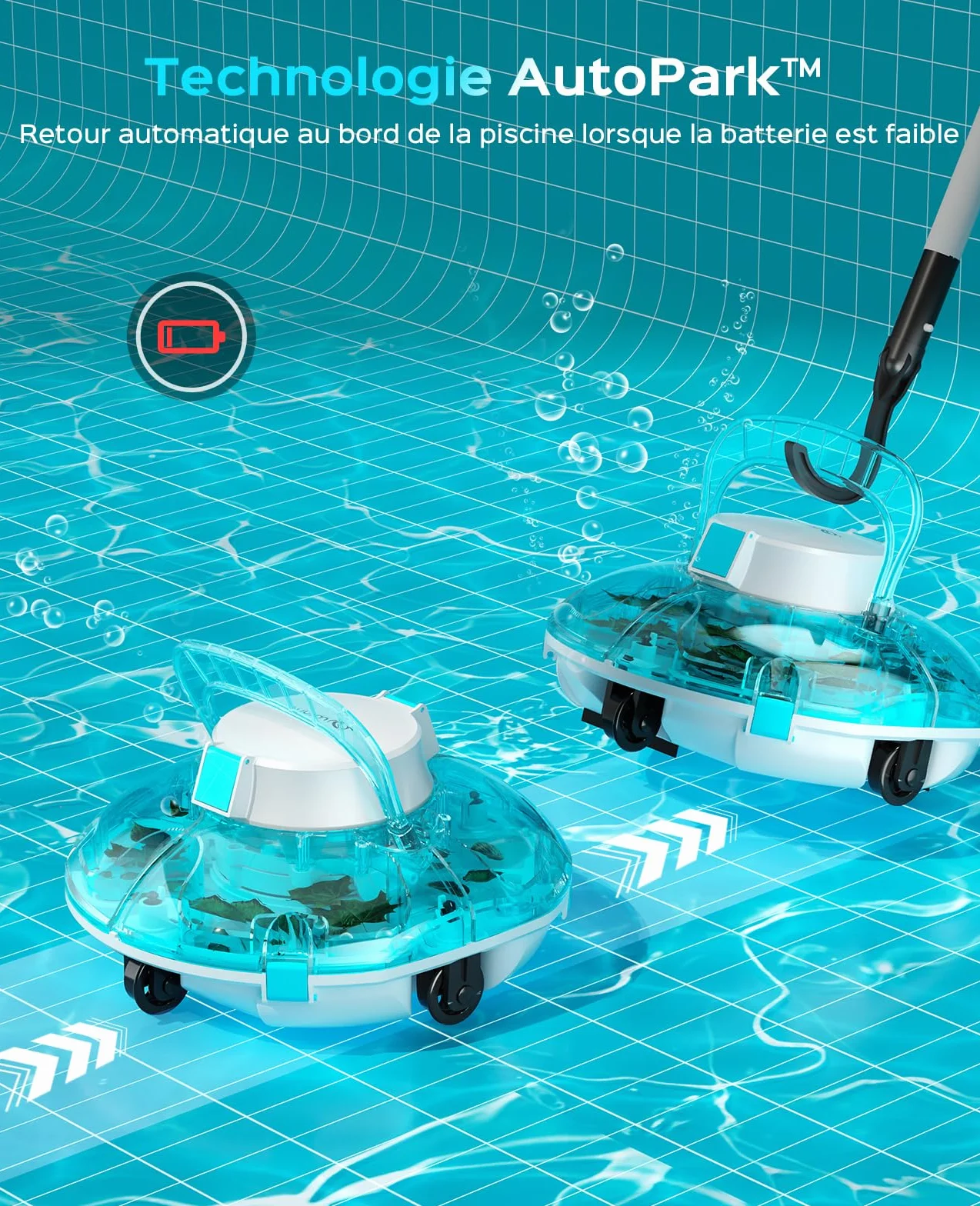 Winny 200 Robot Piscine Aspirateur sans Fil Batterie 75 Min Piscines Hors-Sol 60m² Double Filtration