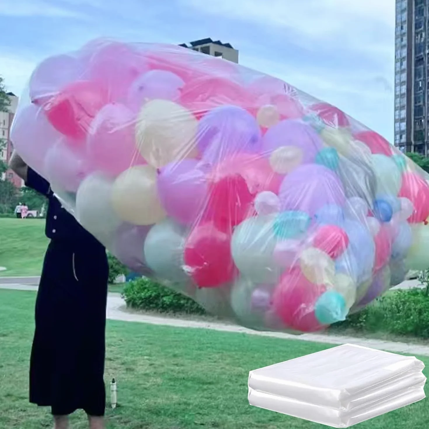 Lot de 2 sacs de transport transparents extra larges de 249 x 140 cm pour arche de guirlande, élimination des arbres de Noël, fournitures de fête d'anniversaire de mariage