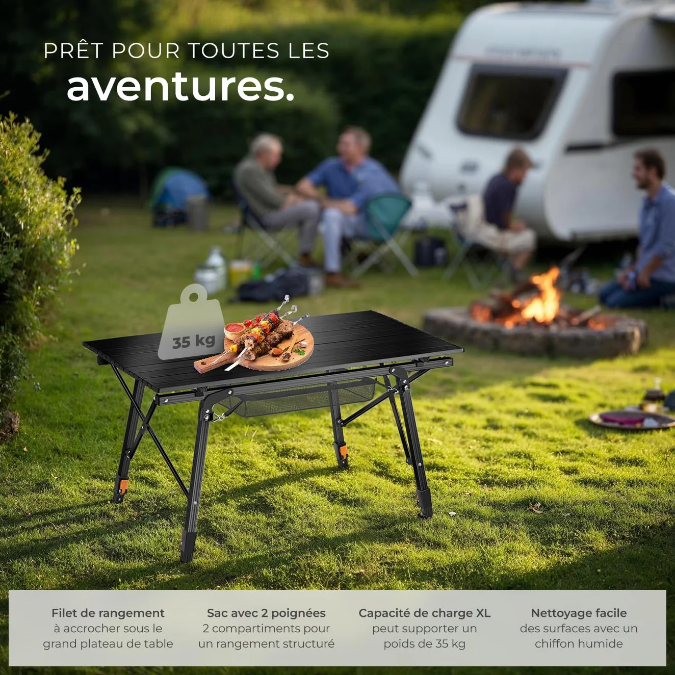 Tectake Table Pliante de Pique Nique et Camping en Aluminium Réglable en Hauteur avec Sac de Transport