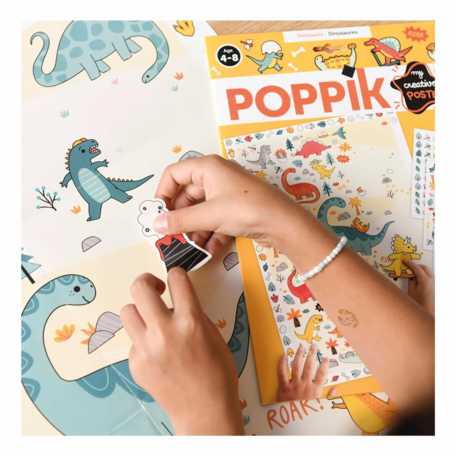 POPPIK Poster créatif Dinosaure avec Autocollants Amovibles Kit d'autocollants pour Enfants 46 x 68 cm