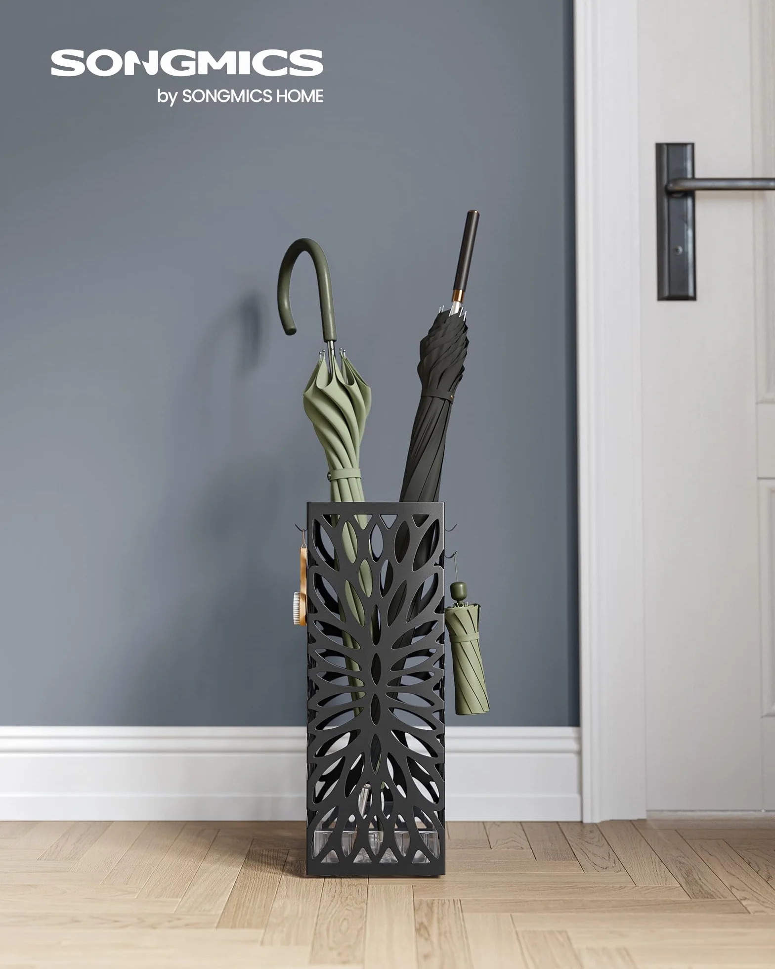 SONGMICS Porte-parapluies Support Carré Acier avec Réceptacle d'Eau Amovible Noir LUC026B33