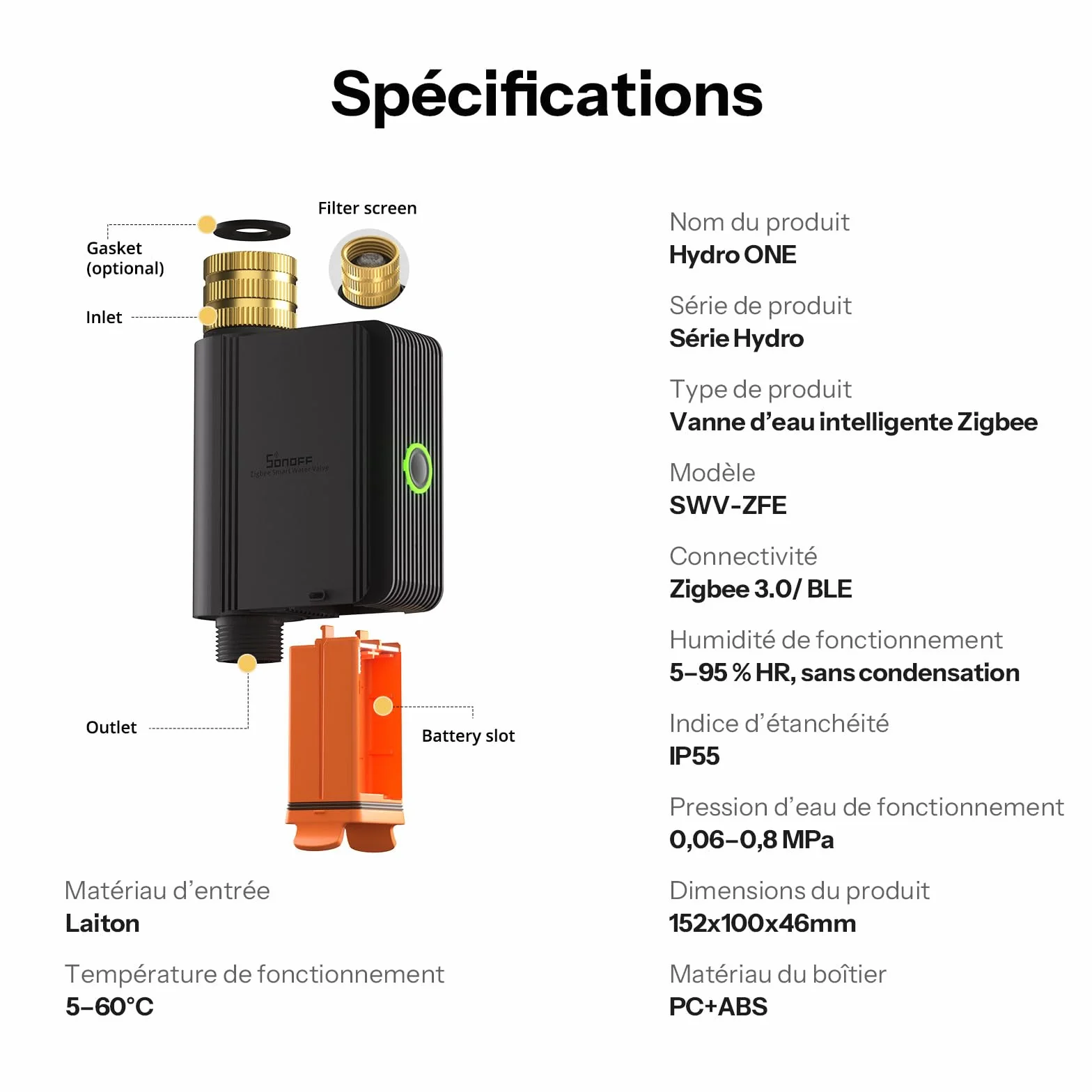 SONOFF SWV-ZFE Hydro ONE Zigbee Minuteur d'arrosage intelligent, entrée en laiton, débitmètre, compatible Alexa
