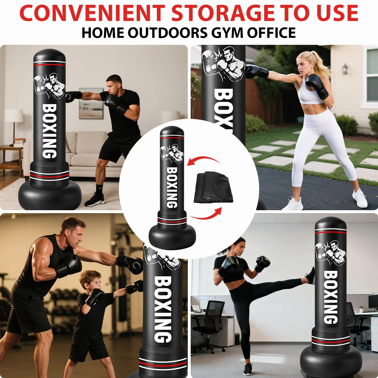 Sac de Frappe Adultes, 190cm Gonflable Punching Ball avec Gants Pompe à Air, Sac de Boxe sur Pied Enfants pour MMA Karaté Fitness Equipement de Boxe Idéal Cadeau Femmes et Hommes