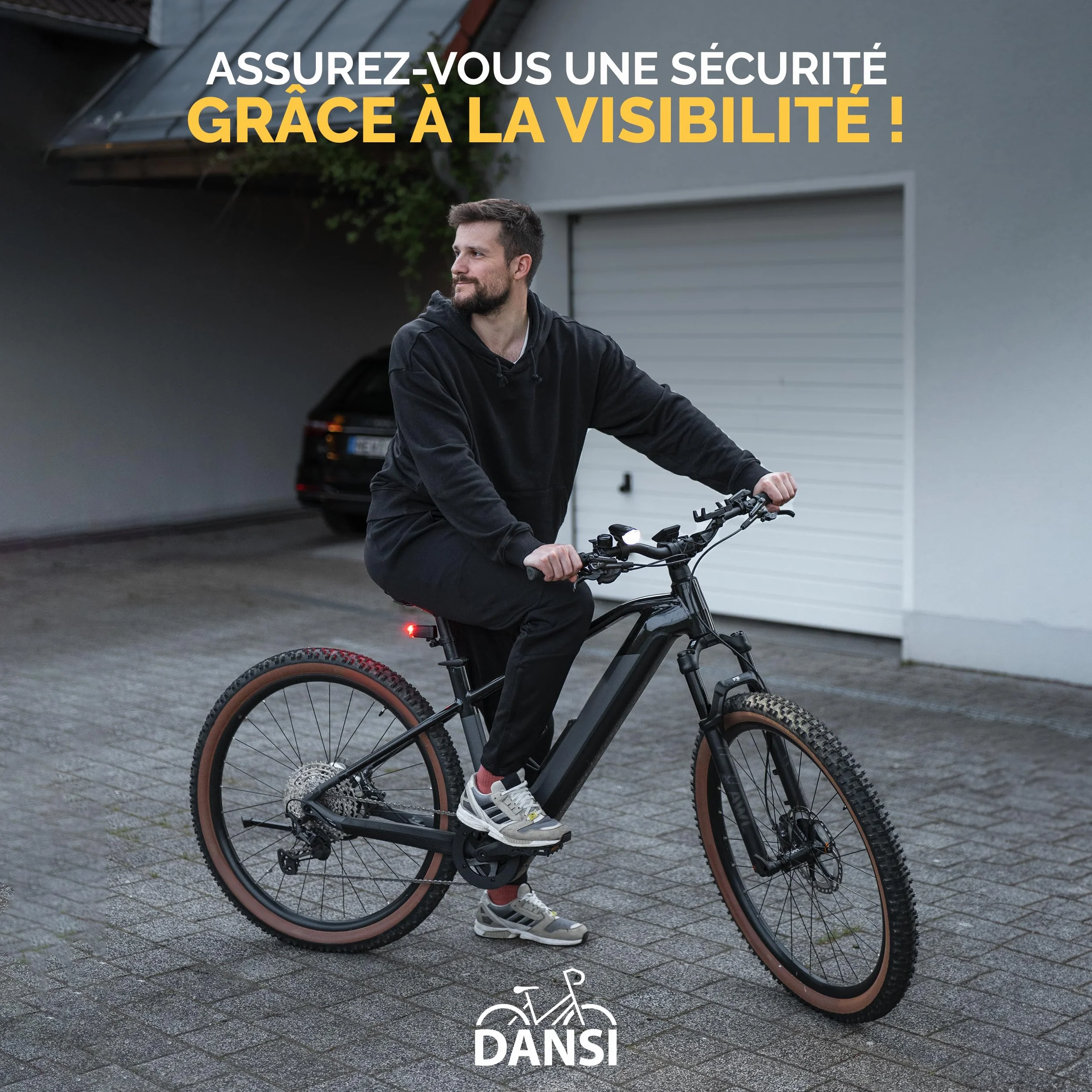 DANSI LED Light Set - Eclairage de vélo homologué StVZO avec 60, 30 & 15 Lux | Eclairage de vélo LED Avant+arrière |Ajustement Automatique de l'éclairage & Montage sans Outil| Résistant à la Pluie