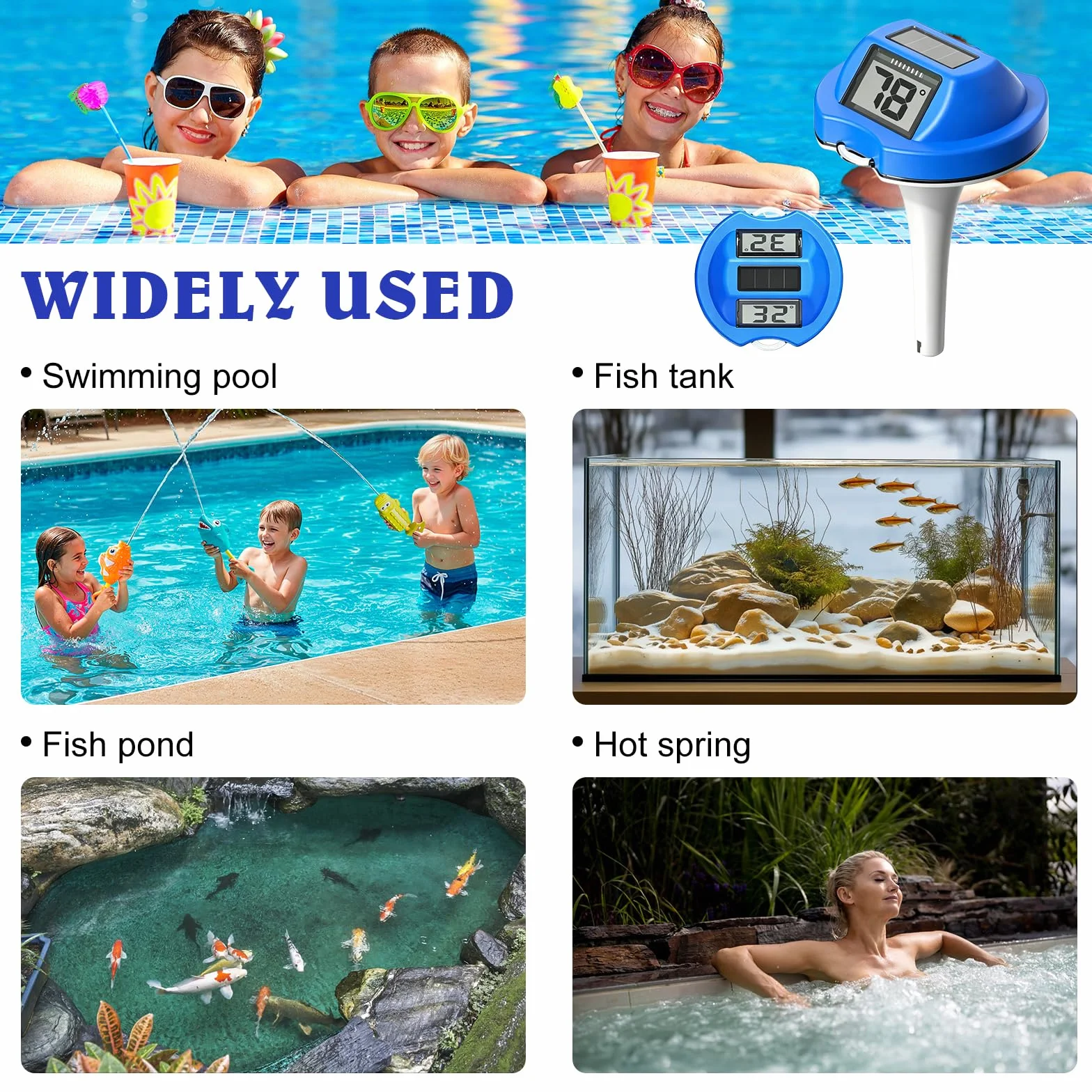Thermomètre de Piscine Numérique Solaire avec Écran Double Face Flottant pour Spas et Piscines