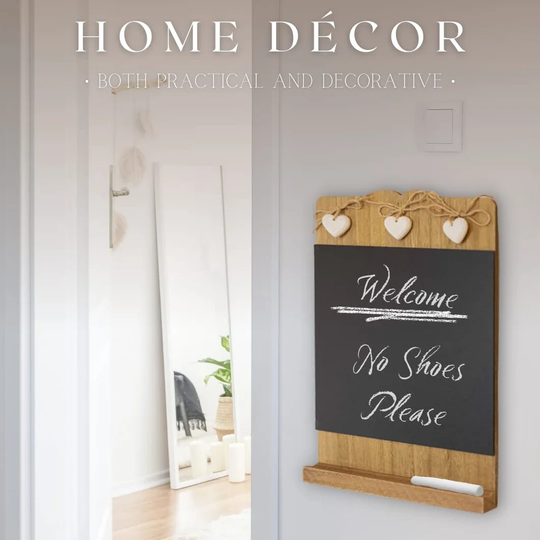 Homezone Shabby Chic Tableau Mémo Rustique Cuisine Tableau Noir Décoratif avec Coeurs en Bois