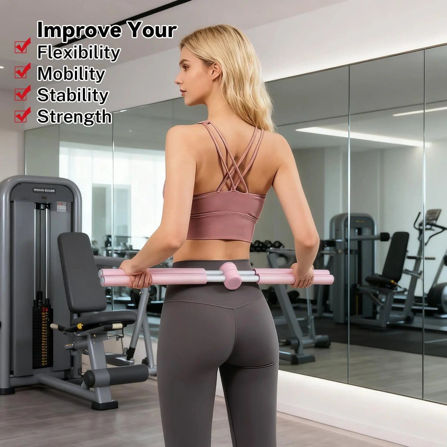 Barre de yoga correcteur de posture, correcteur de posture et entraîneur de posture | 80 cm | Barre dorsale 2 en 1 pour yoga, gymnastique, entraînement du dos | Mousse antidérapante pour adultes et