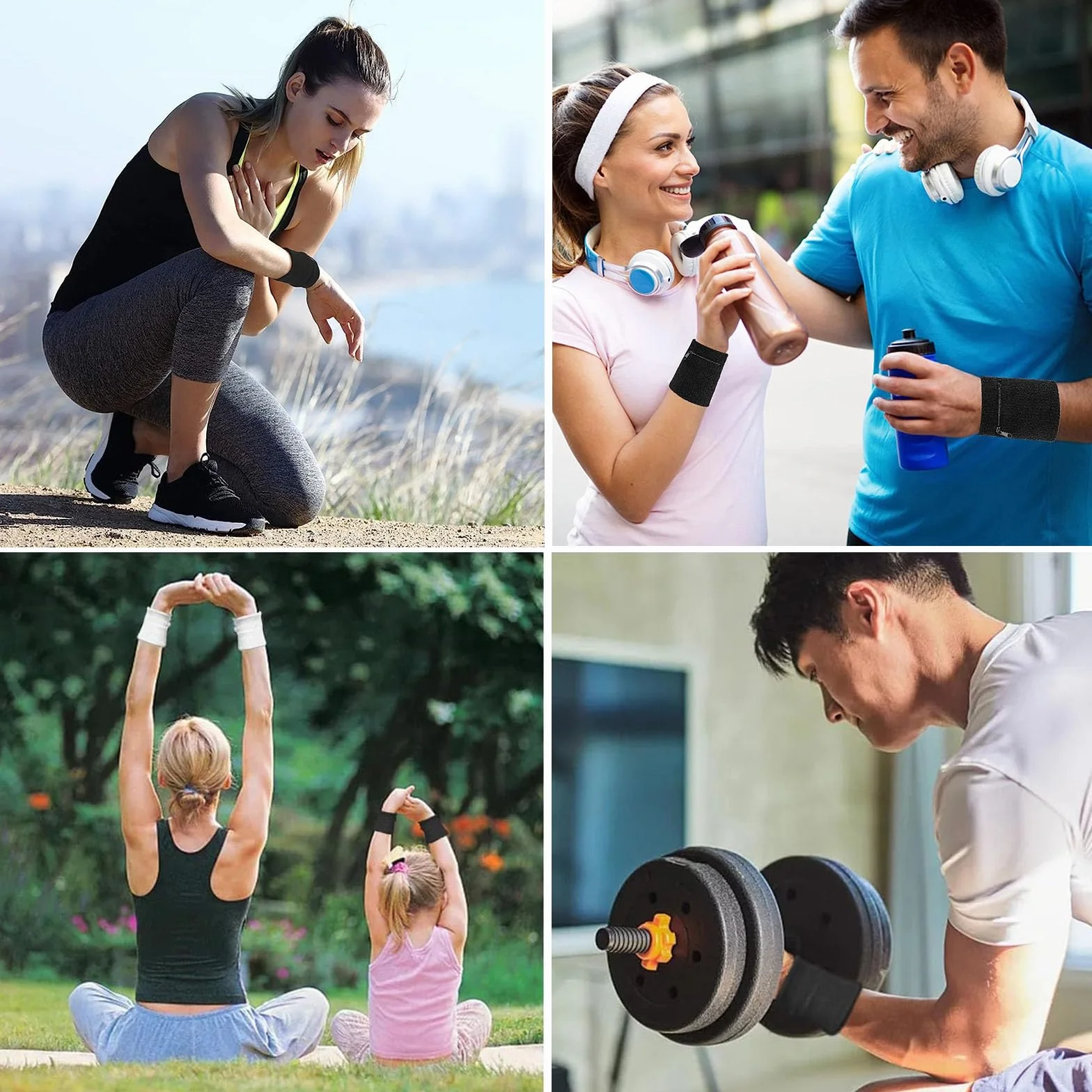 Bracelet de Sport à Glissière 4 pièces Sac à Poignets avec Bandeau de Transpiration pour Course Jogging Noir