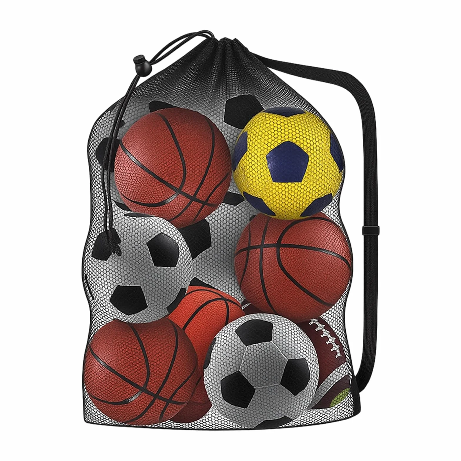 Ruvan Sac À Ballons De Foot, Filet De Football, Grand Capacité 10-12 Ballons, pour Basket-Ball Football Volley-Ball Sac Bandoulière Rangement des Équipements De Sport Plage, 101 * 76 CM, Noir