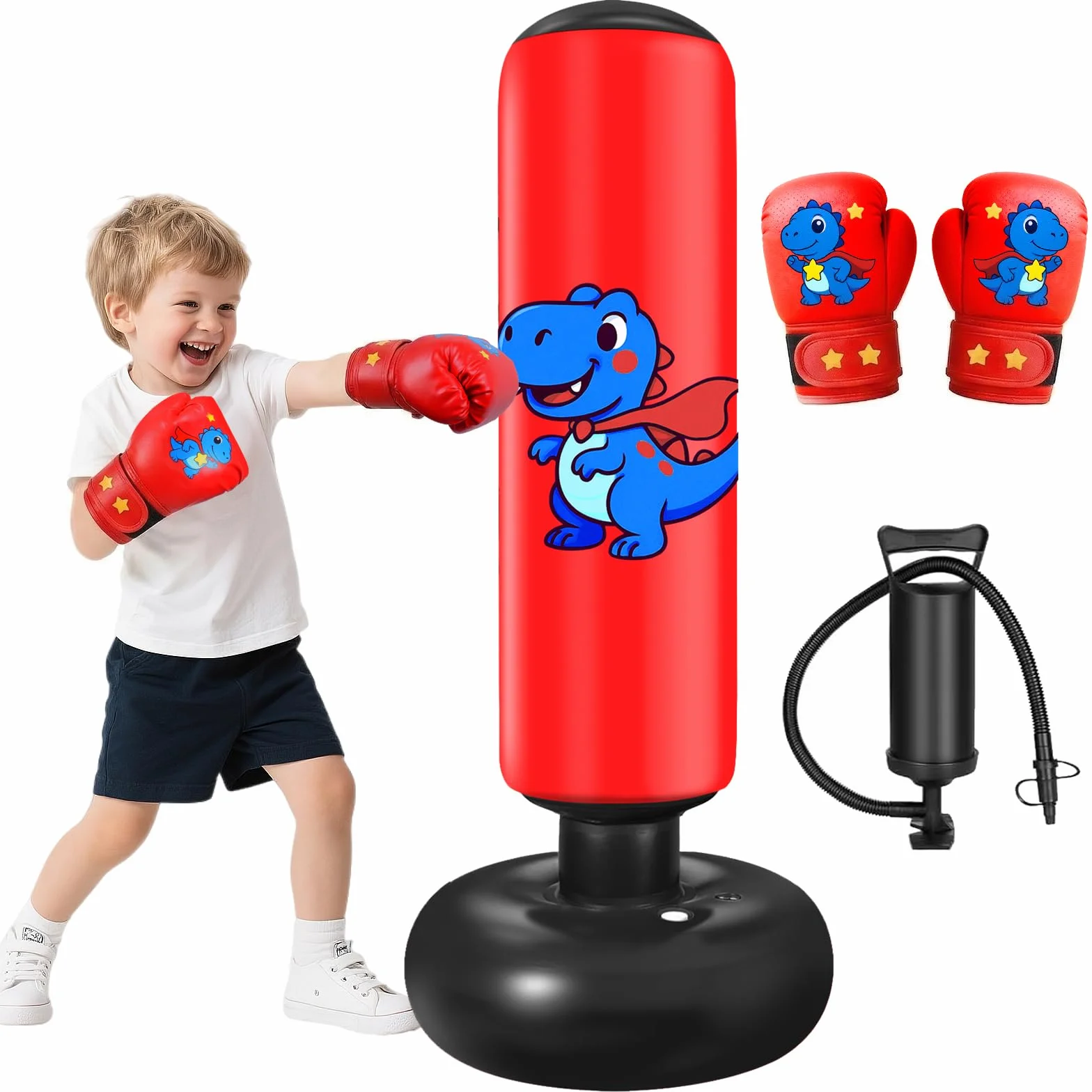 Sac de Frappe Enfant Gonflable Oziral Kids Boxing Sandbag Sac de Frappe autoportant pour Adultes Sac de Boxe Gonflable avec Pompe à air – Entraînement à Domicile pour Muay Thai Kickboxing