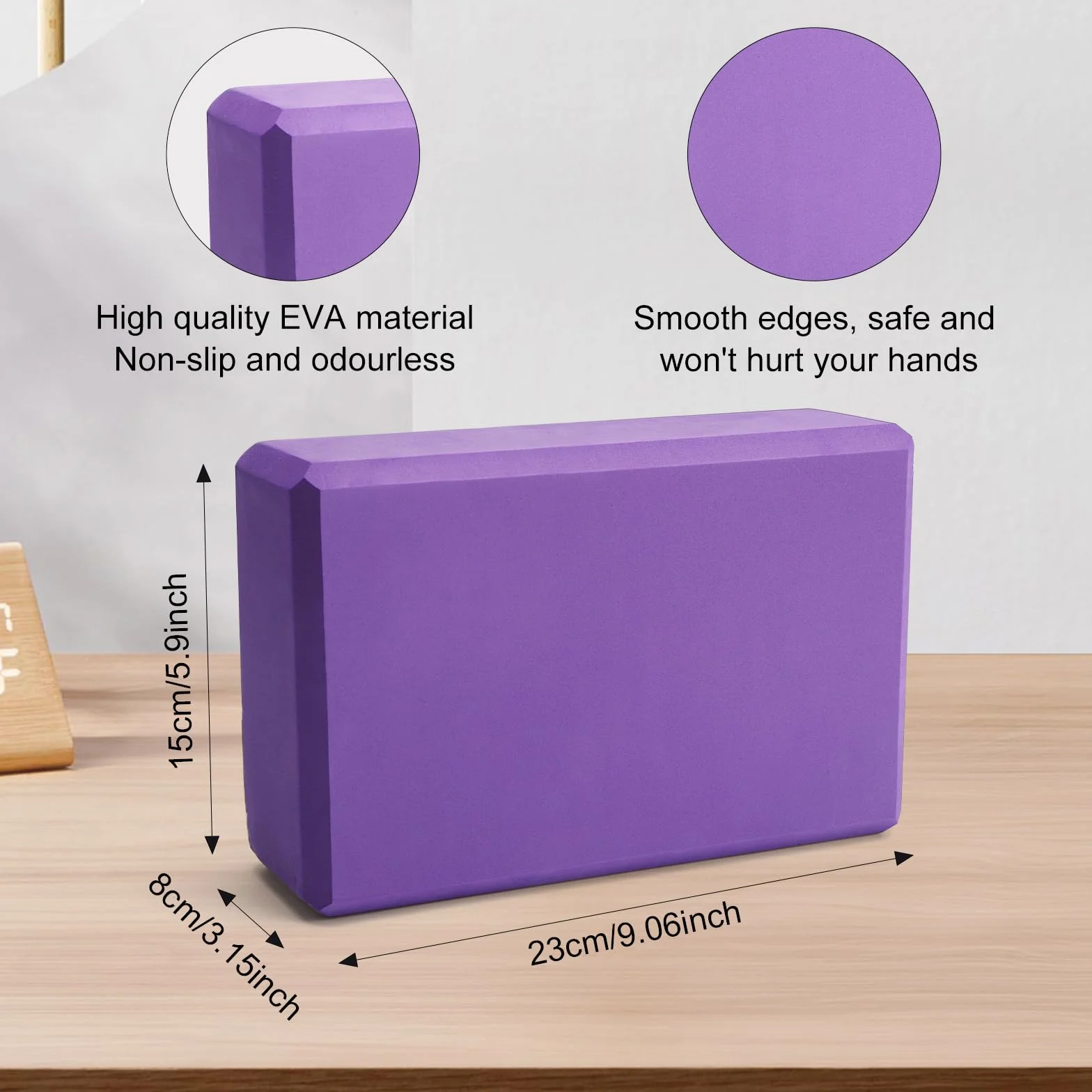 Lot de 2 blocs de yoga en mousse EVA haute densité, antidérapants, légers, adaptés pour le yoga, Pilates, fitness, unisexe (violet, 1)