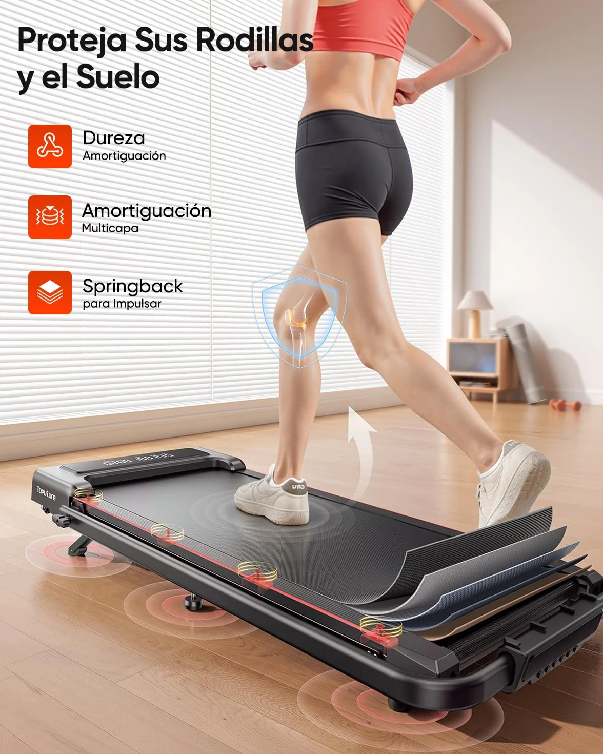 Tapis de Course, Inclinaison de 9%, 12km/h,électrique Pliable 4en1,Compact et Portable,2.5 HP, Peut être placé sous Le canapé,télécommande,APP,Double écran LED, adapté au Bureau à Domicile