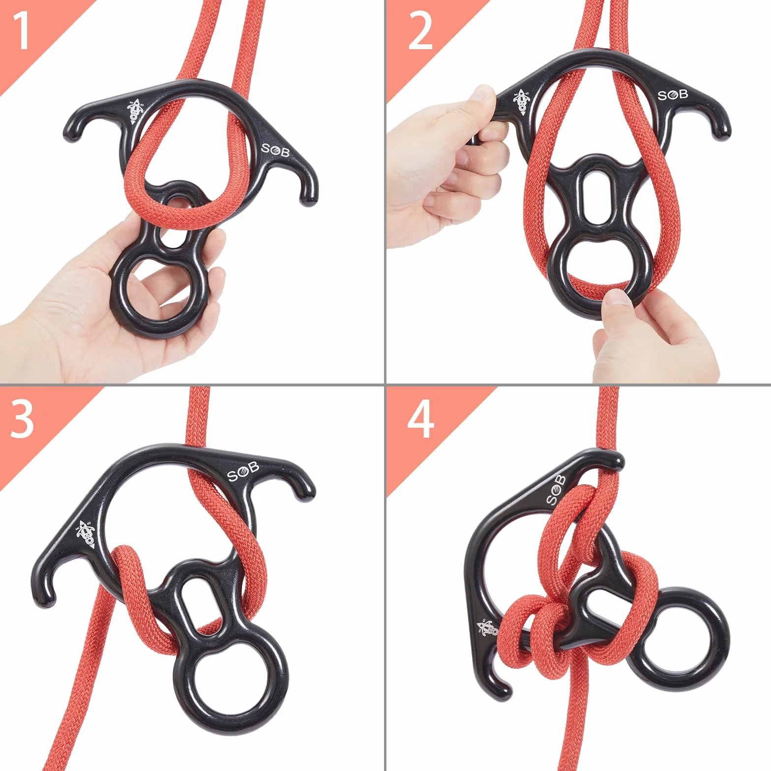 SOB Équipement de Descente à Oreille Recourbée Dispositif de Rappel 40KN Aluminium Descendeur Figure 8 Descendant Escalade pour Les Loisirs de Plein Air Appliquer Cordes 8–13 mm