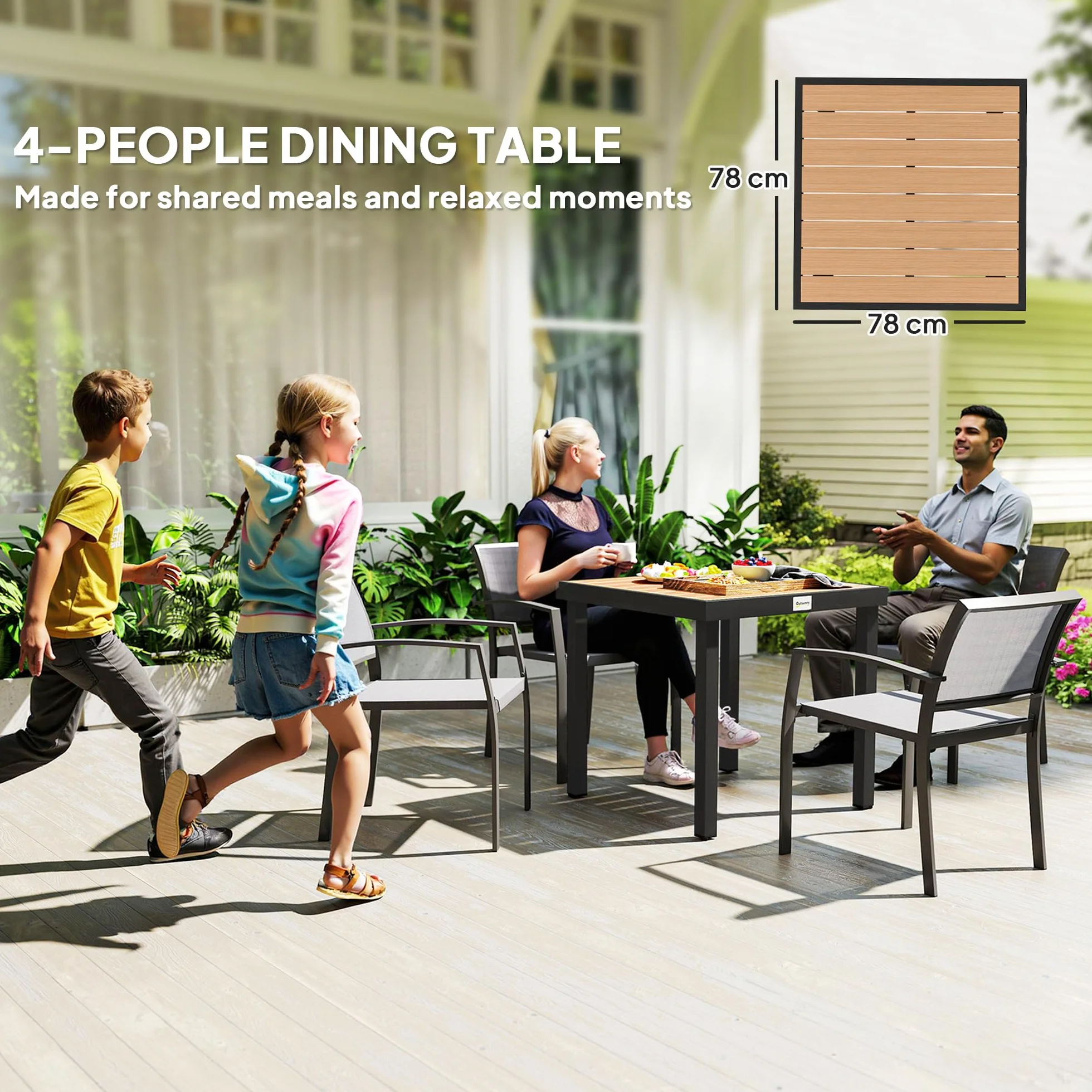 Outsunny Table à Manger de Jardin en Aluminium 78x78x74 cm Bois Naturel