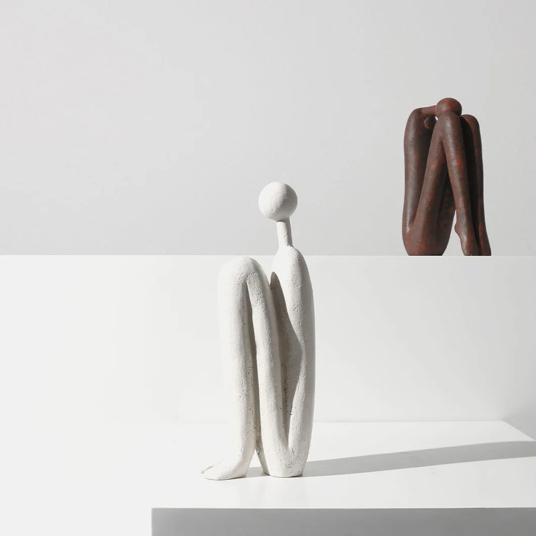 Serre-Livres décoratifs en céramique 2 pièces – Lourds Figurines abstraites Blanc Marron