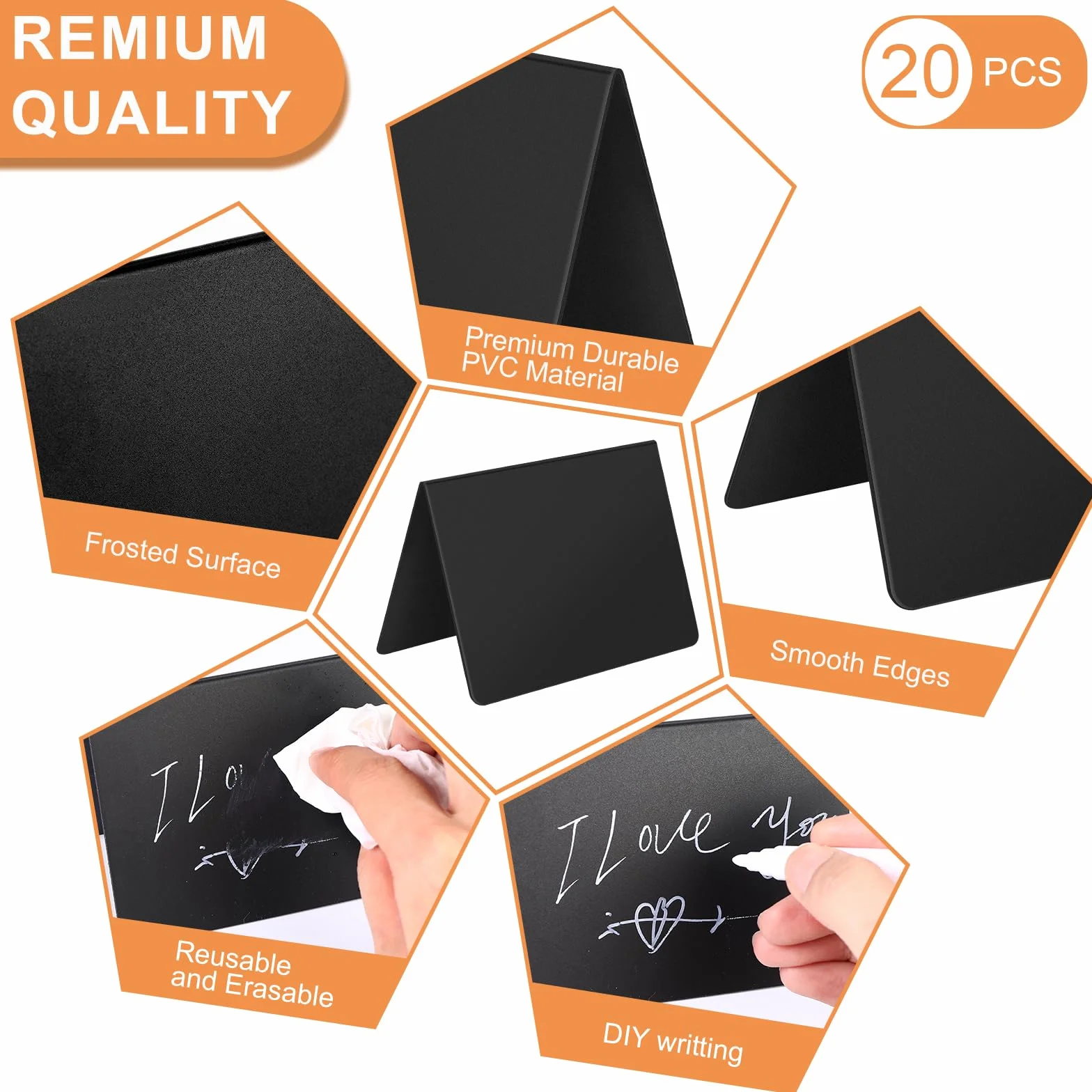 Mini Tableau Noir Ardoise Craie Plastique 20 Pièces avec Stylo et Chiffon pour Mariages Fêtes Décorations