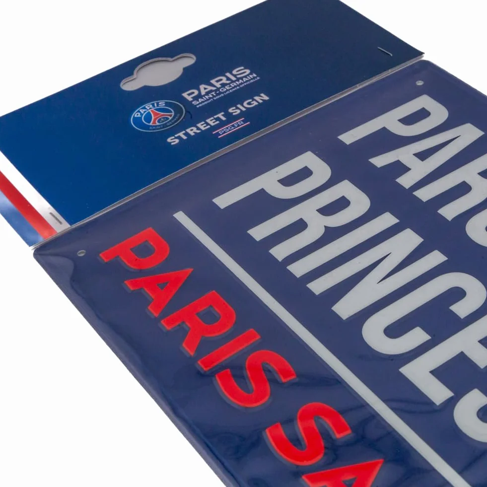 PSG Plaque de rue bleue Parc des Princes 75016 Marchandise officielle Paris Saint-Germain 40 x 18 cm