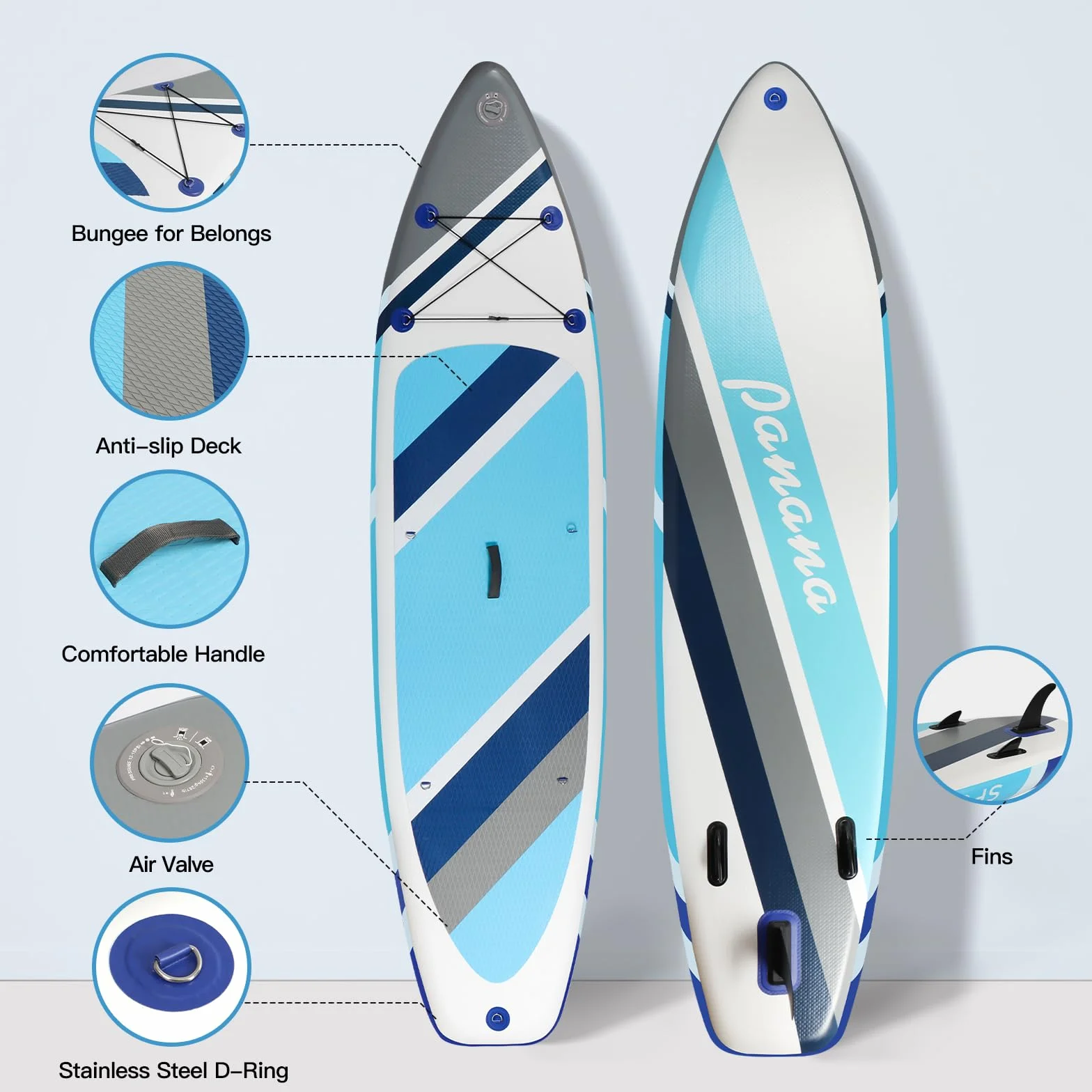 Panana Stand Up Paddle Gonflable Planche de Sup avec Accessoires, Kit de Surf, Pagaie Réglable, Ultra-Légère, Pont Antidérapant pour Adultes et Jeunes