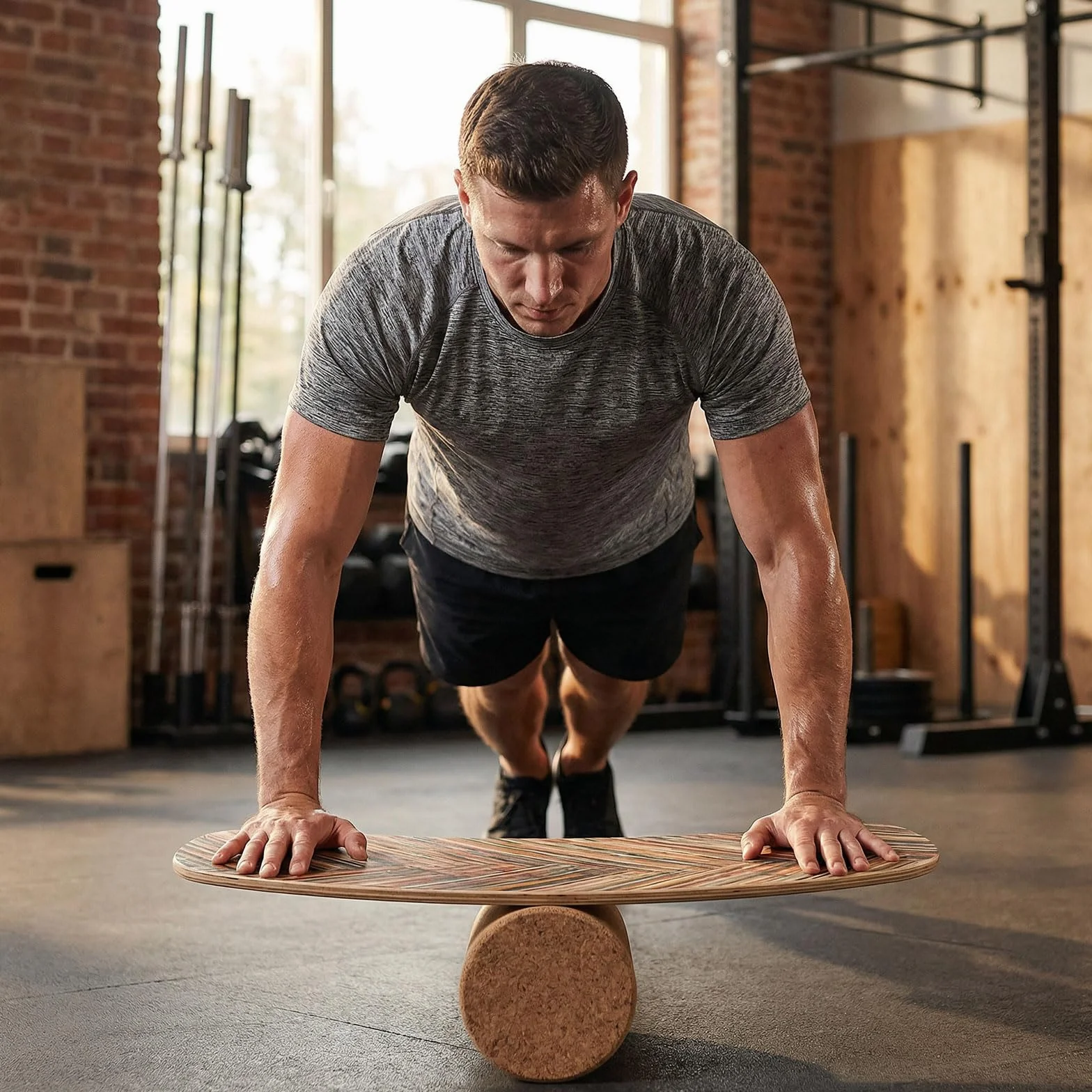 COSTWAY Planche d'Équilibre en Bois avec Rouleau en Liège Stabilisé, Balance Board d'Intérieur à Améliorer Force Centrale&Stabilité, Planche de Surf Avancée pour Yoga, Entraînement du Corps