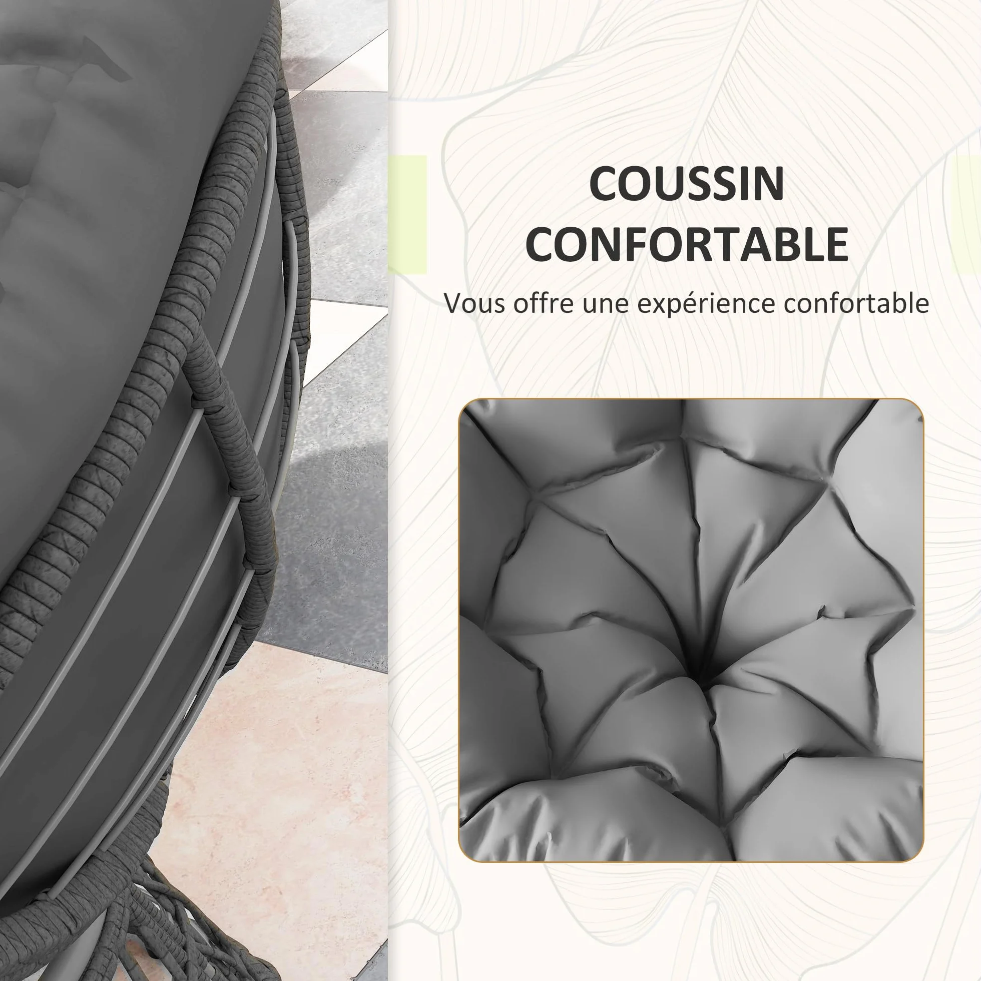 Outsunny Ensemble Salon de Jardin 3 pièces avec Fauteuils Papasan Pivotant et Table Basse Ronde Gris Résine Tressée