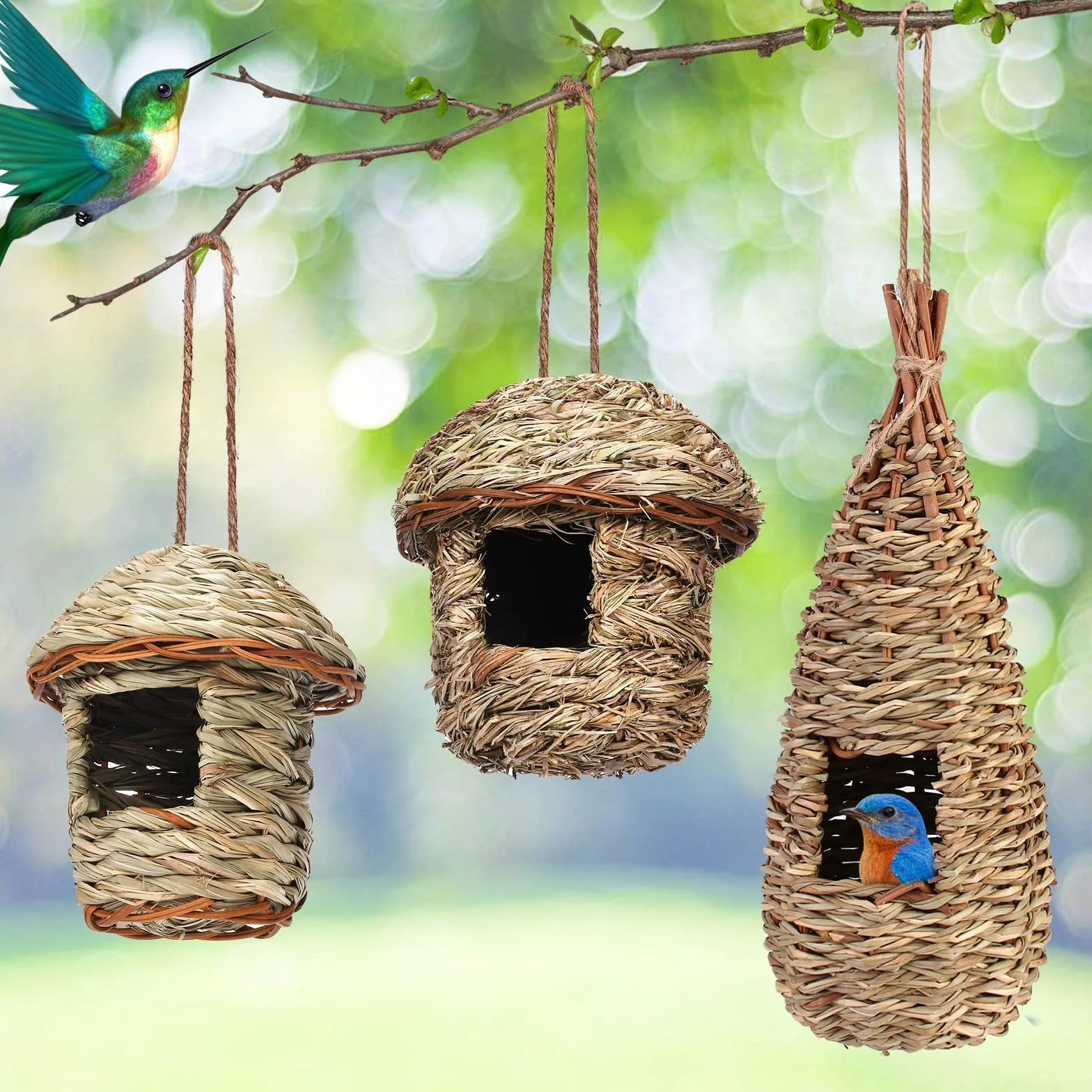 Cabane Oiseaux Tissé À La Main, Nichoir Exterieur pour Perruche, Colibri, Mesange