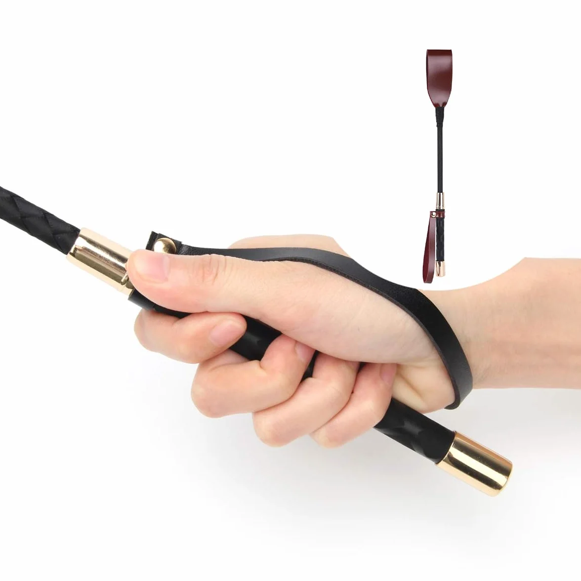 Cravache d'équitation 34 cm avec poignée en gel antidérapant (rouge rétro)