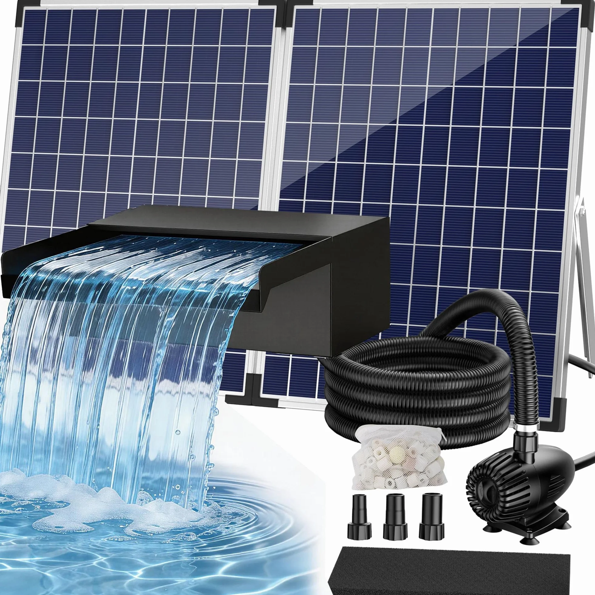 Biling Kit cascade solaire acier inoxydable 70W pompe filtre 2500L/H lame 32 cm bassin