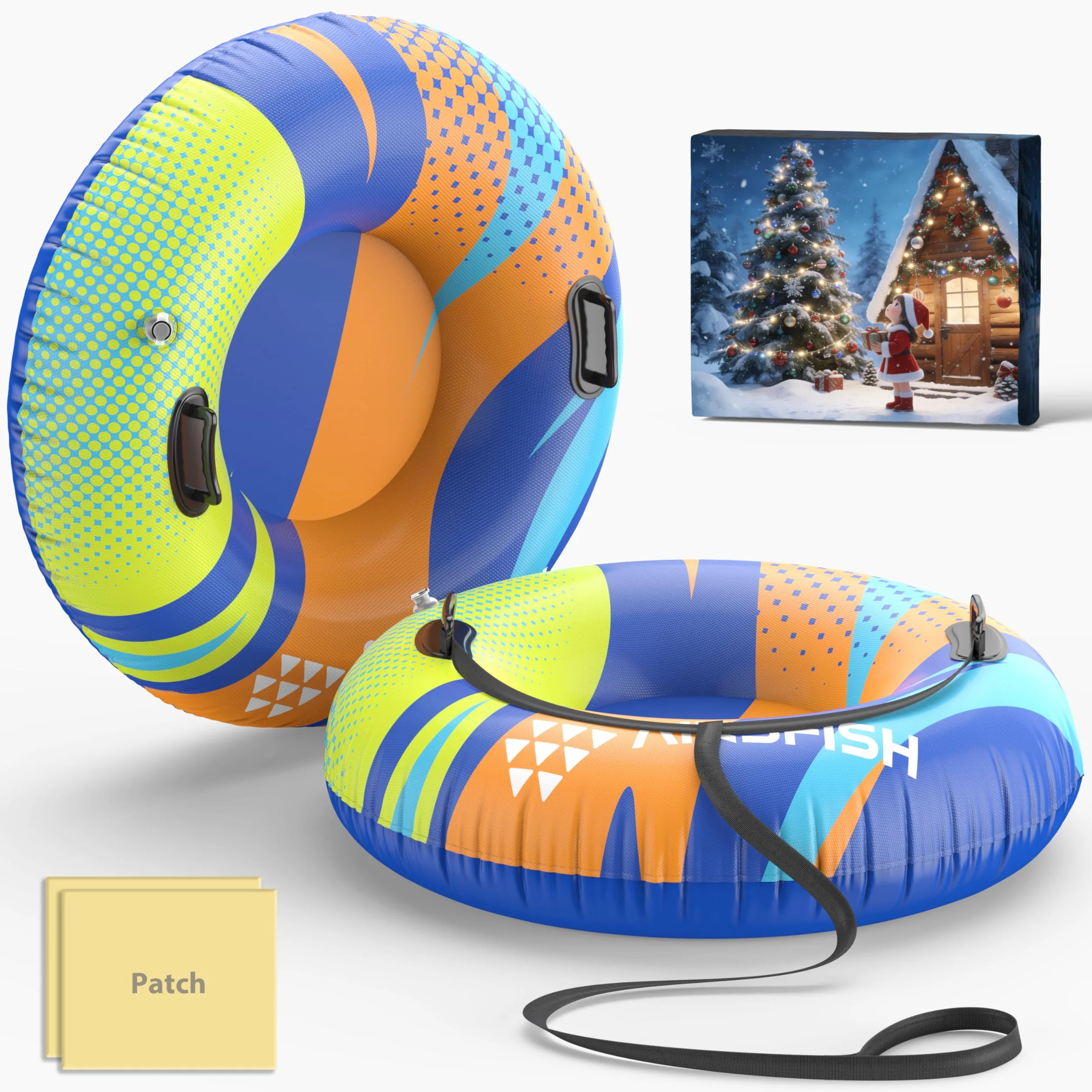 Tube à Neige Gonflable Airsfish avec Ligne de remorquage, Housse Durable, matériau résistant à l'usure et au Gel, Tubes de Luge pour Sports d'hiver pour Enfants et Adultes