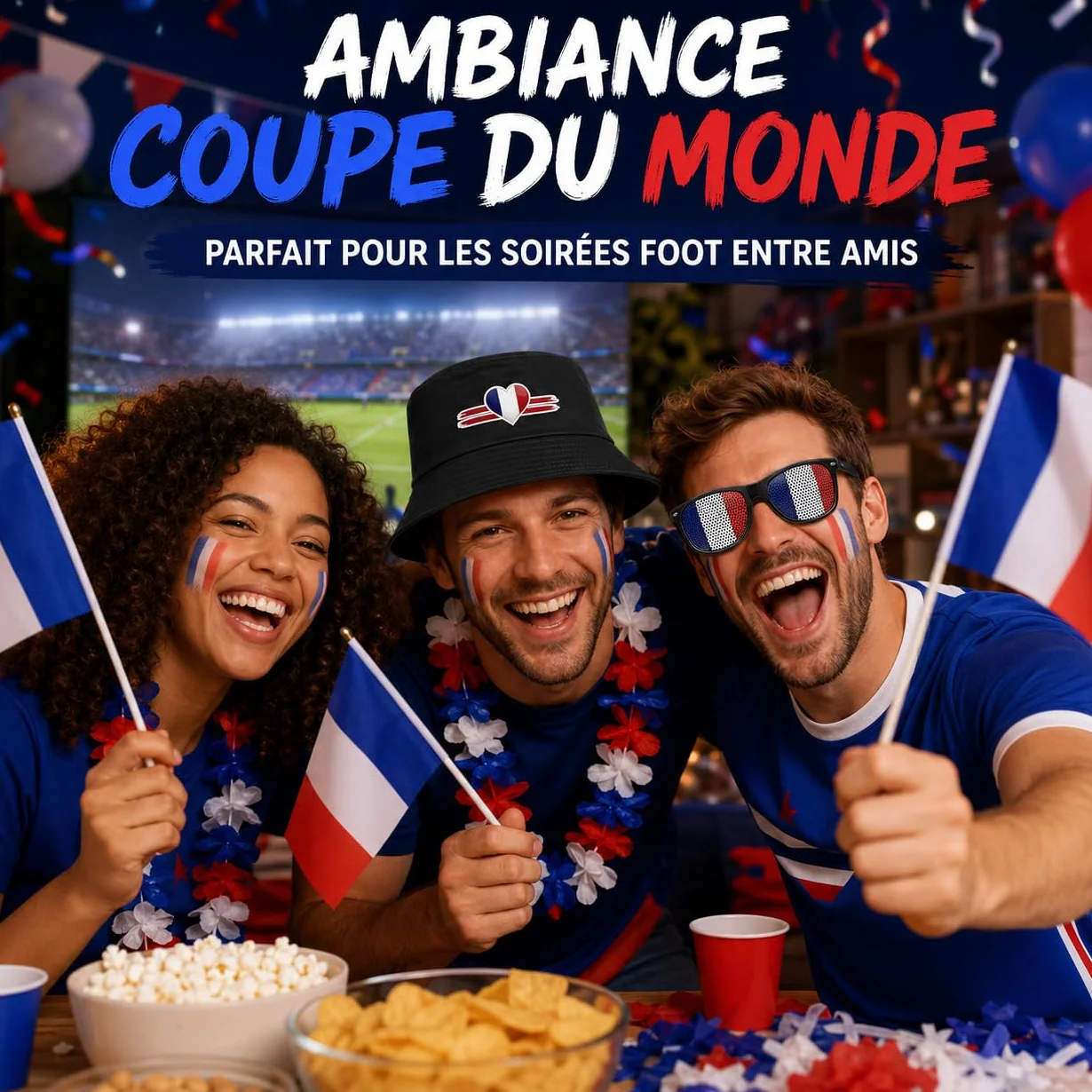 Superbe Kit Supporter France Et Deco Coupe Du Monde 2026. Accessoires Avec Lunettes, Drapeaux Et Chapeau. Idéal Pour Encourager L'Équipe Lors Des Soirées Foot Entre Amis