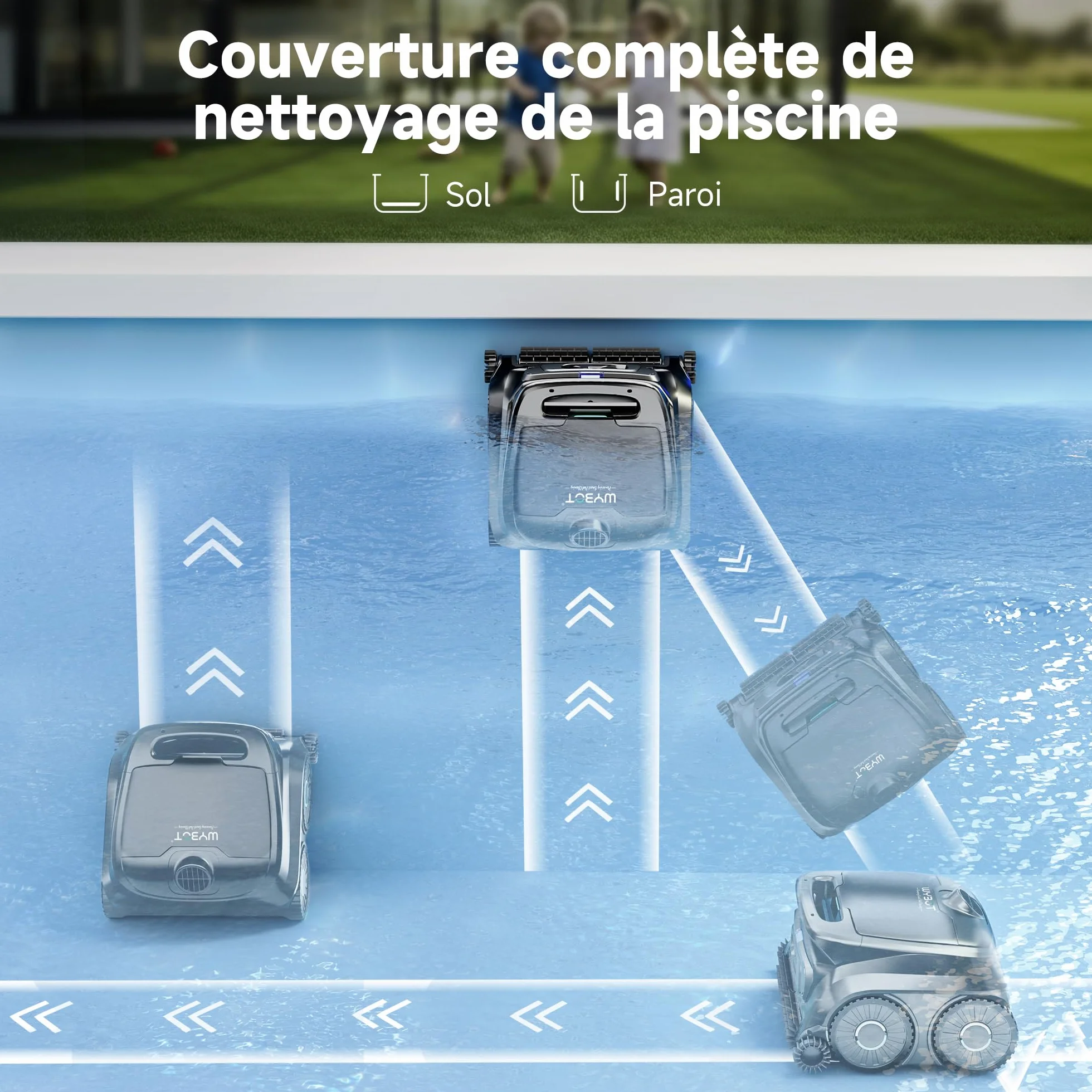 WYBOT B1 Robot de Piscine sans Fil, léger, intelligent, contrôle par Application, jusqu'à 100 Minutes, Gris/Vert