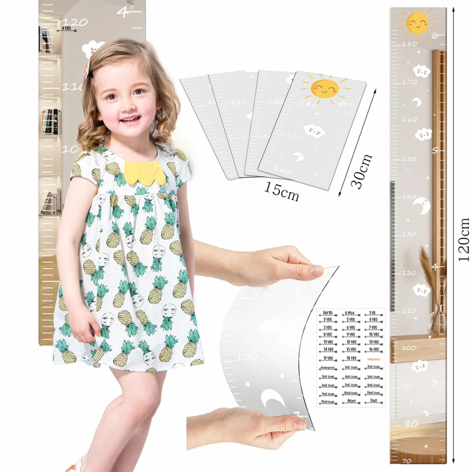 Miroir-Mesure de Croissance avec Autocollants – Règle Adhésive Murale pour Chambre d'Enfant
