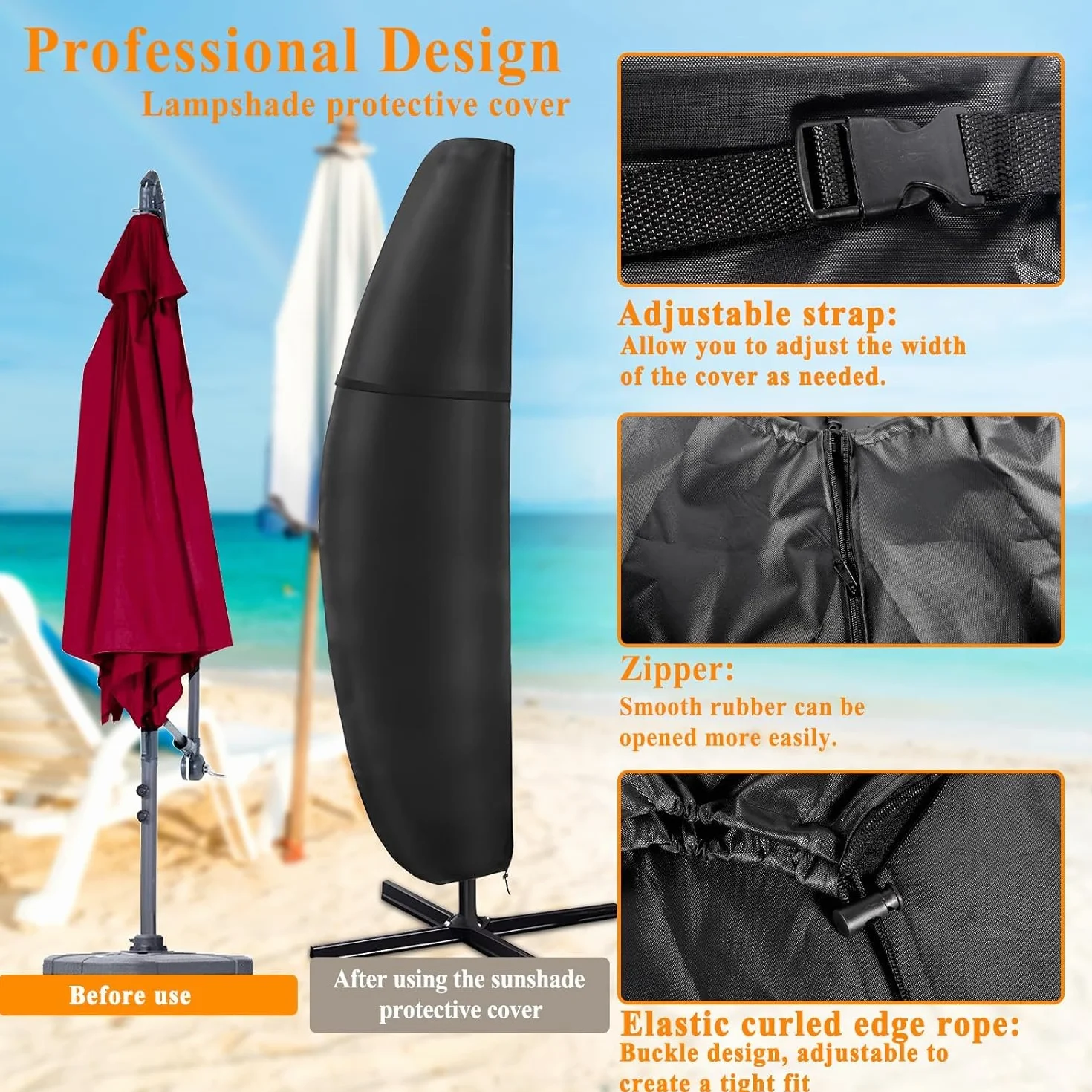 Housse de Protection pour Parasol 420D Imperméable Anti-UV 2,7-3,5 m avec Perche Télescopique