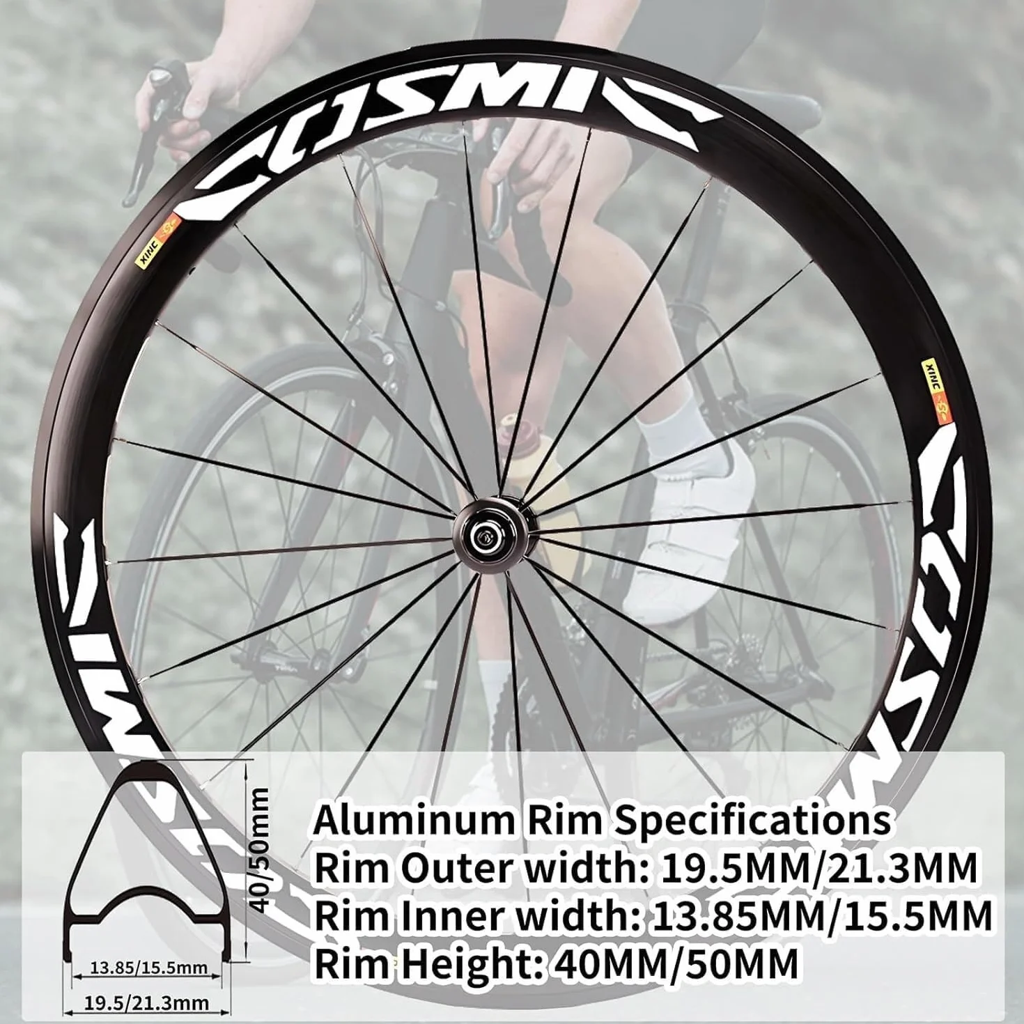 Roues de vélo de route 700C alliage d'aluminium 40/50 mm frein à disque dégagement rapide moyeu 20H