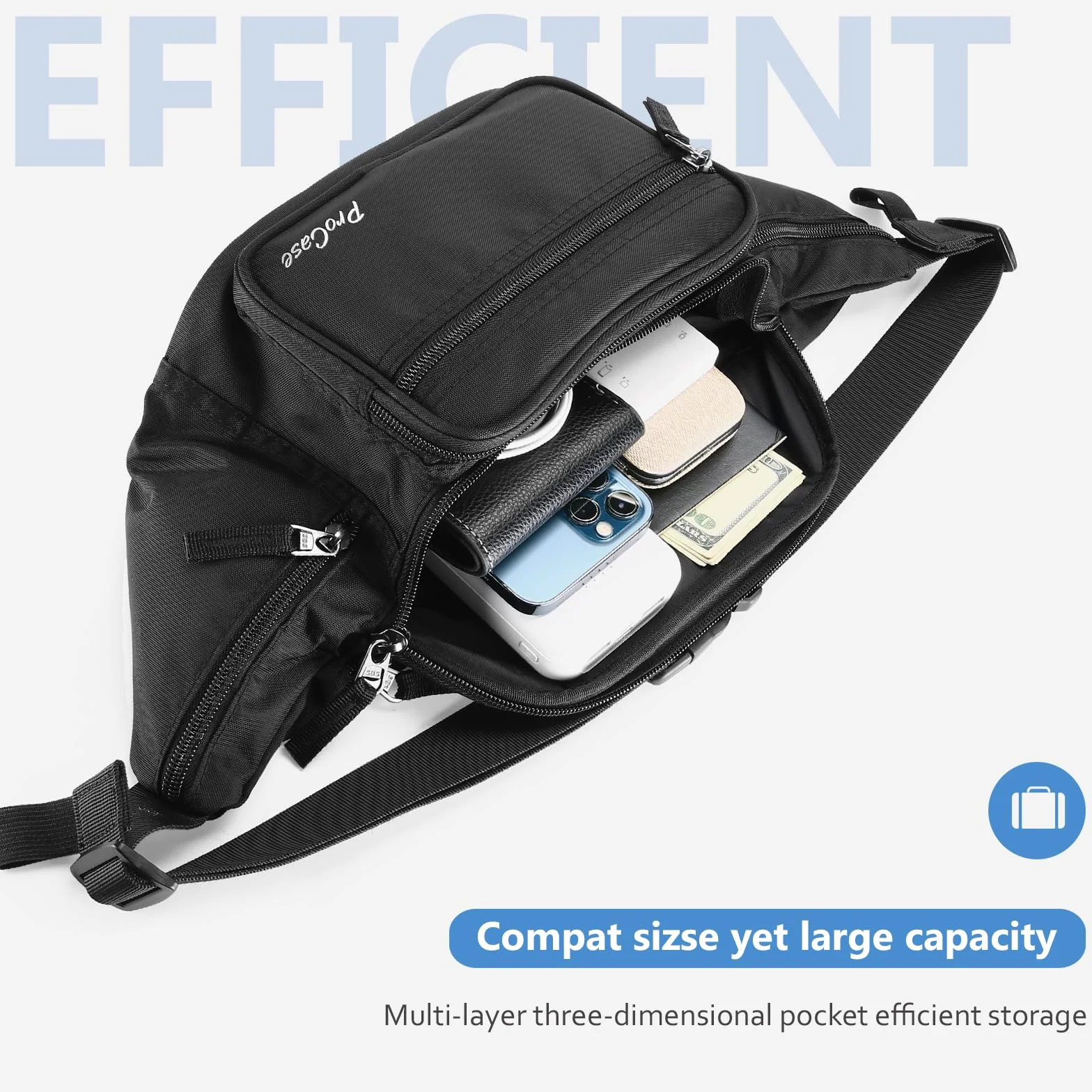 ProCase Sac Banana/Sacoche de Ceinture Homme Femme, Fanny Pack Waist Pack Léger Ville de Sécurité pour Voyage, Sac à Taille pour Randonnée Outdoor Sport