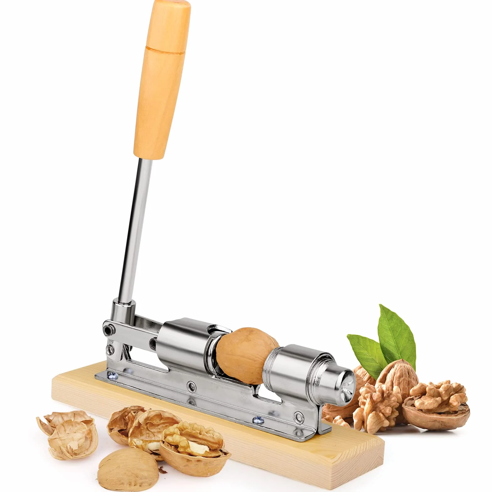 Casse Noix en Acier Inoxydable avec Poignée en Bois - Ouvre-Noix Outil pour Noix, Châtaignes, Amandes