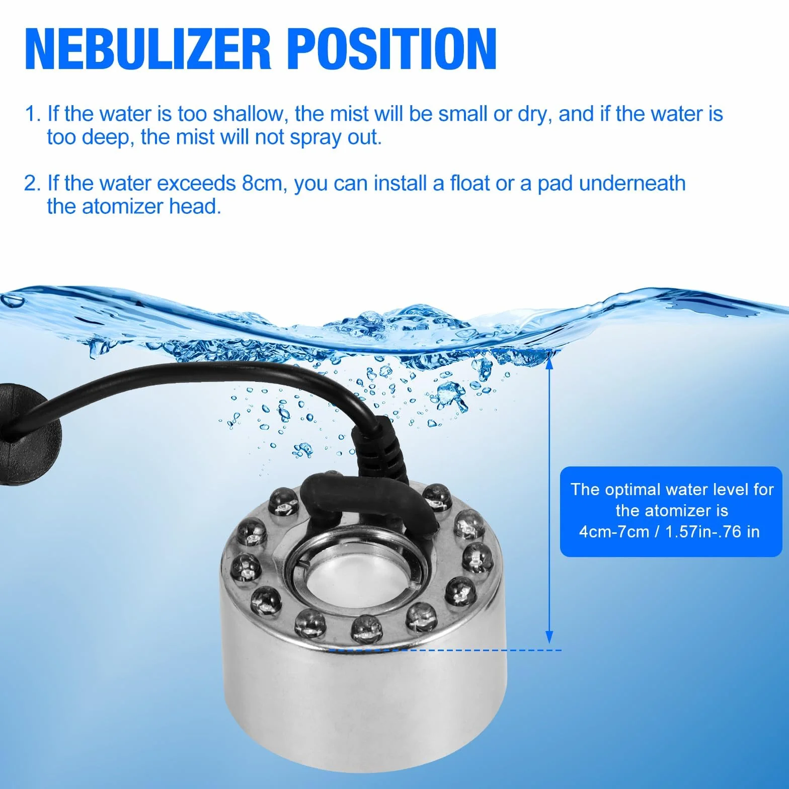 Brumisateur à Ultrasons 12 LED Lumières Colorées 24V Fontaine d'eau Brouillard Machine pour Réservoir Poissons Rocaille