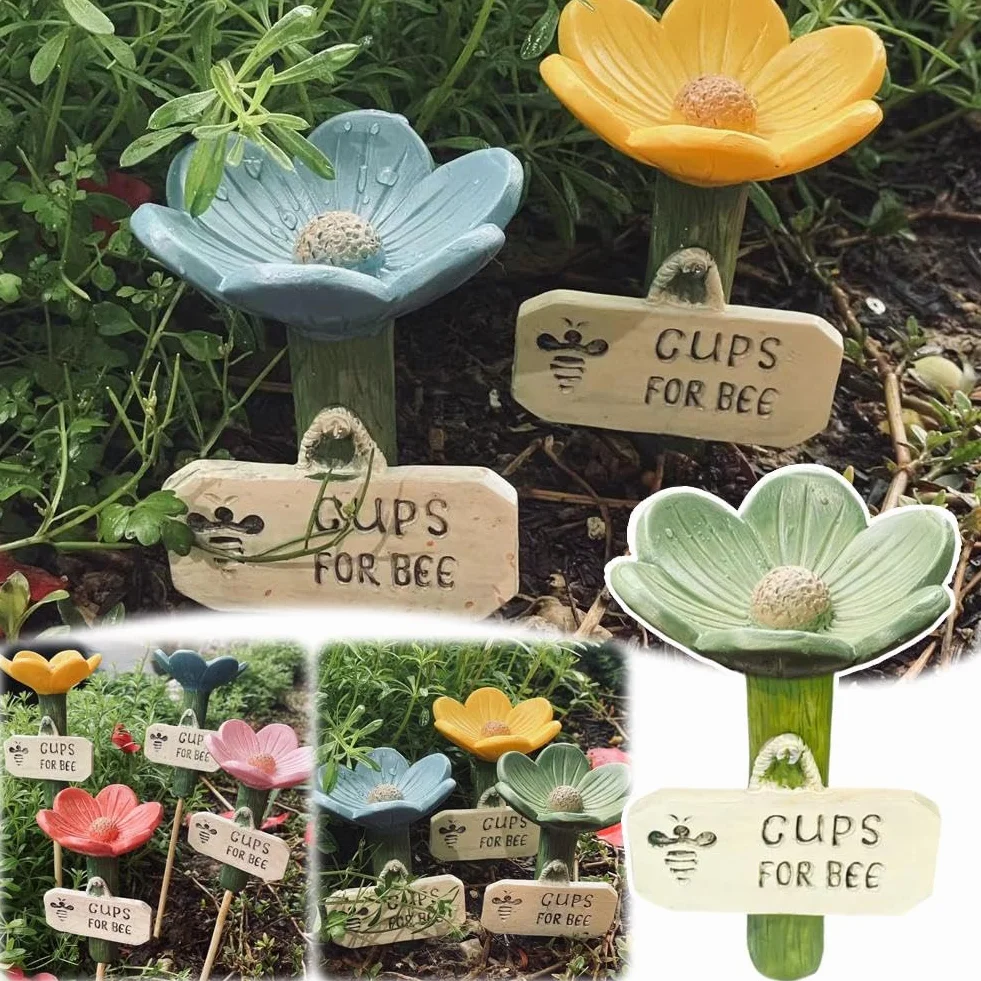 Station d'arrosage des abeilles en résine pour jardin, abreuvoir insectes pollinisateurs avec piquet stable