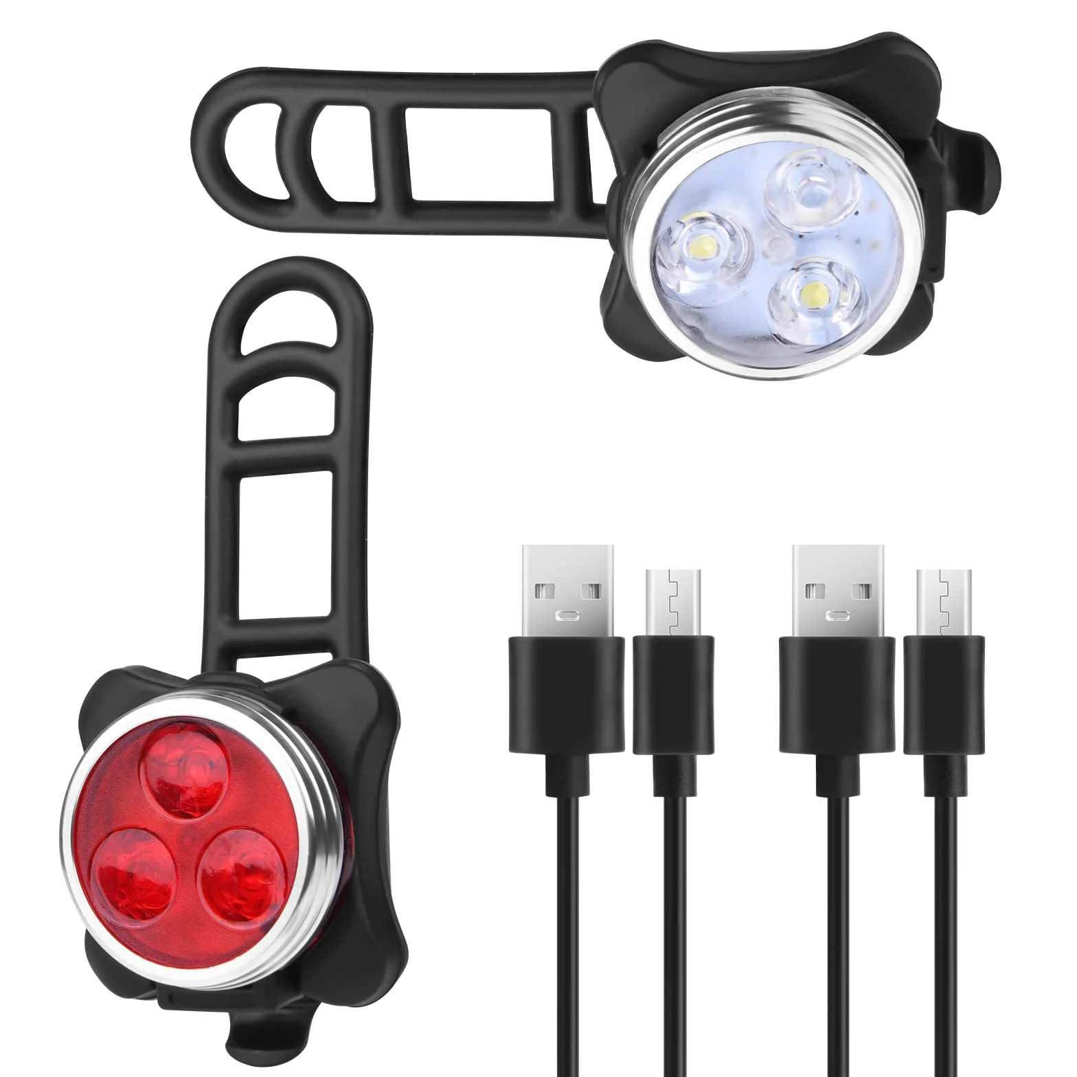 Flintronic Lumiere Velo Rechargeable Avant et Arrière, Lampe LED de Vélo, Kit Éclairage Vélo Éclairage USB Antichoc Impermeable Phare Lampe LED de Vélo pour VTT VTC Cycliste Poussette