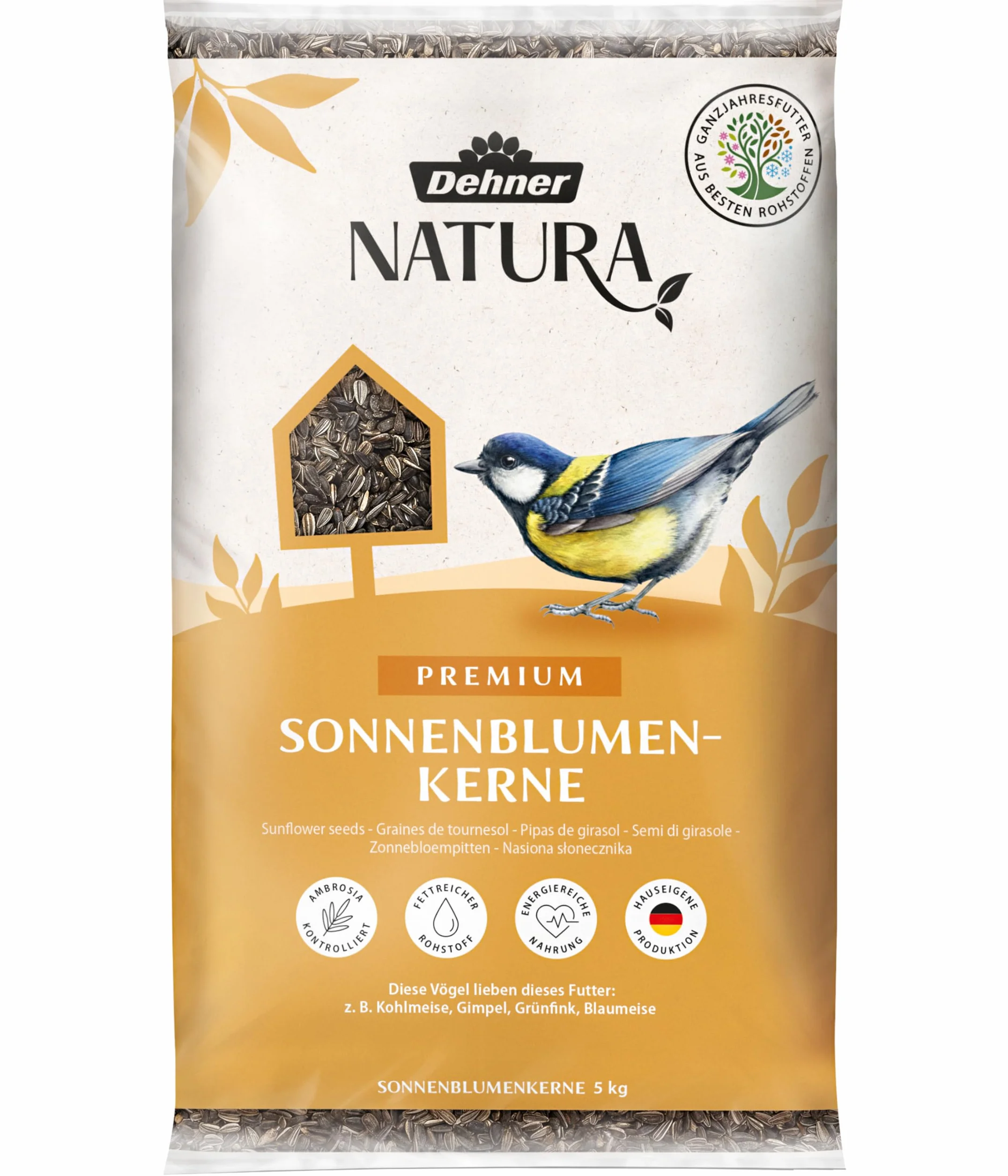 Dehner Natura Premium Nourriture pour Oiseaux Sauvages Graines de Tournesol 5 kg