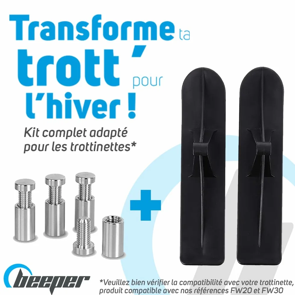 BEEPER Kit de Transformation Snowscoot - Paire de Patins de Ski pour Trottinette Enfant - Installation Facile - Résistant jusqu'à -20°C - Noir
