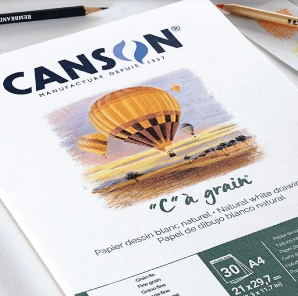 CANSON Bloc papier dessin A4 180g/m² Grain fin 30 feuilles Blanc naturel