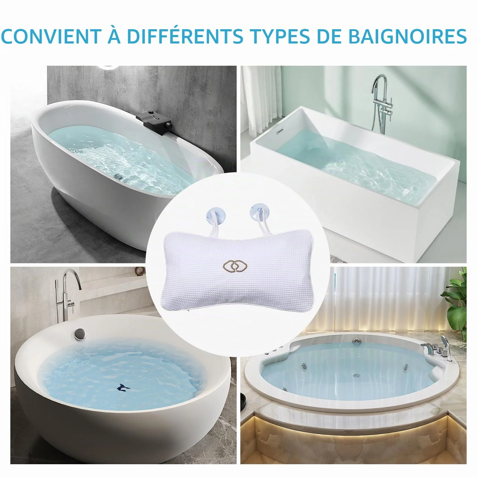 Oreillers de Bain Antidérapants YUET Coussin de Bain avec Air Mesh et Ventouses pour Jacuzzi Spa Gonflable