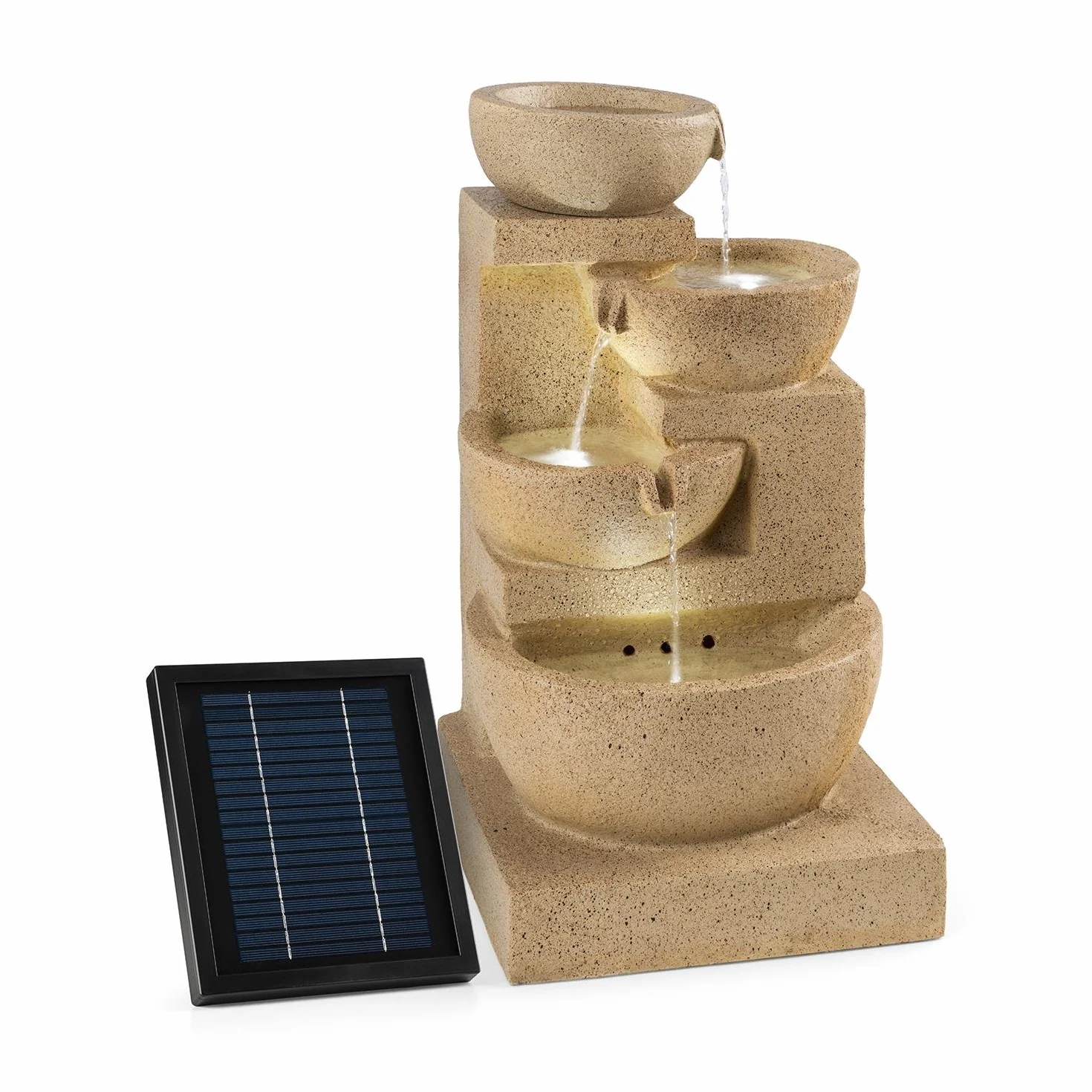 Blumfeldt Korinth Fontaine de Jardin Solaire Pompe Circulation 250 l/h 3 étages Cascades Intérieur Extérieur