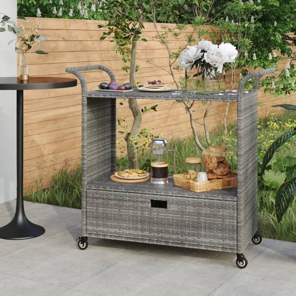 Chariot de Bar Résine tressée Gris 100x45x97 cm avec tiroir