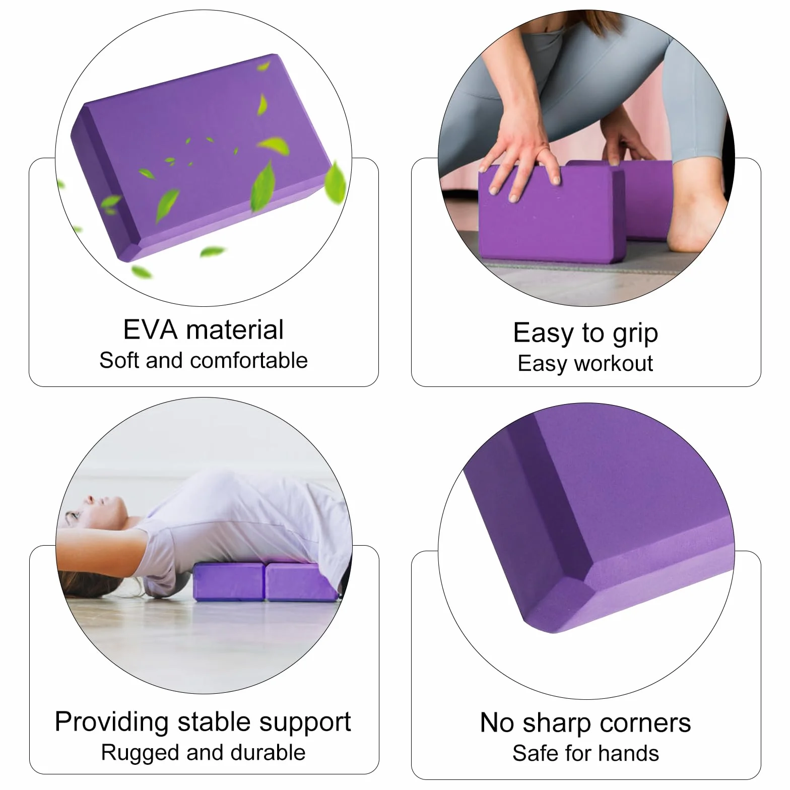 Lot de 2 blocs de yoga en mousse EVA haute densité, antidérapants, légers, adaptés pour le yoga, Pilates, fitness, unisexe (violet, 1)